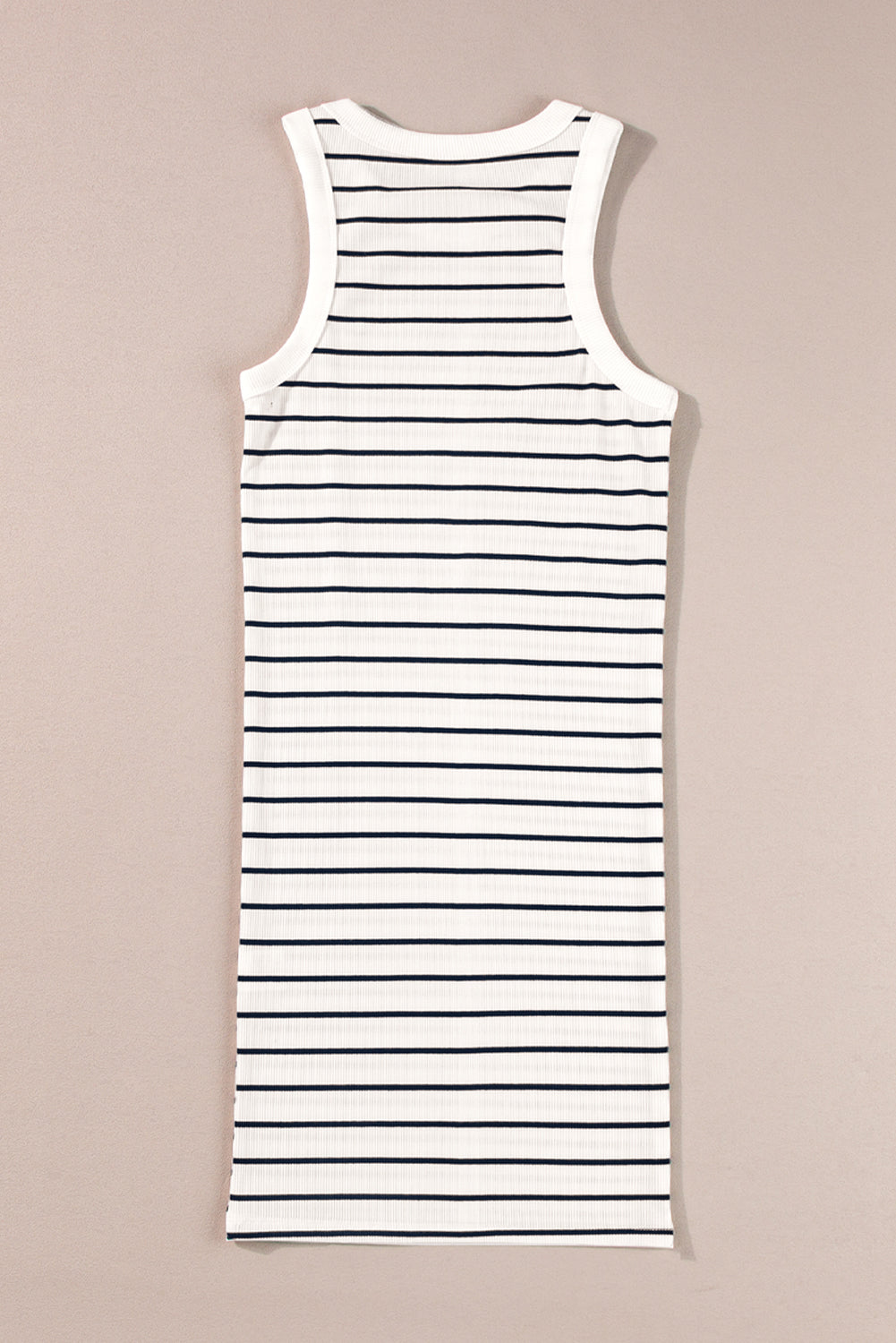 White Stripe Ribbed Knit Tank Mini Dress-Dresses/Mini Dresses-[Adult]-[Female]-2022 Online Blue Zone Planet