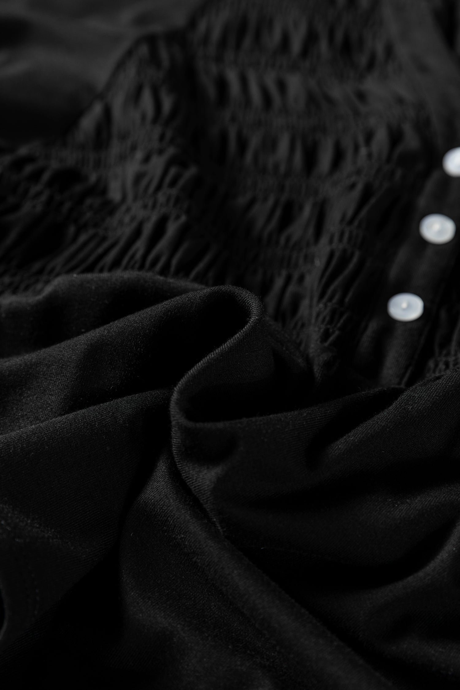 Black Smocked Bust Buttoned Split V Neck Flow Fit Blouse-Tops/Blouses & Shirts-[Adult]-[Female]-2022 Online Blue Zone Planet