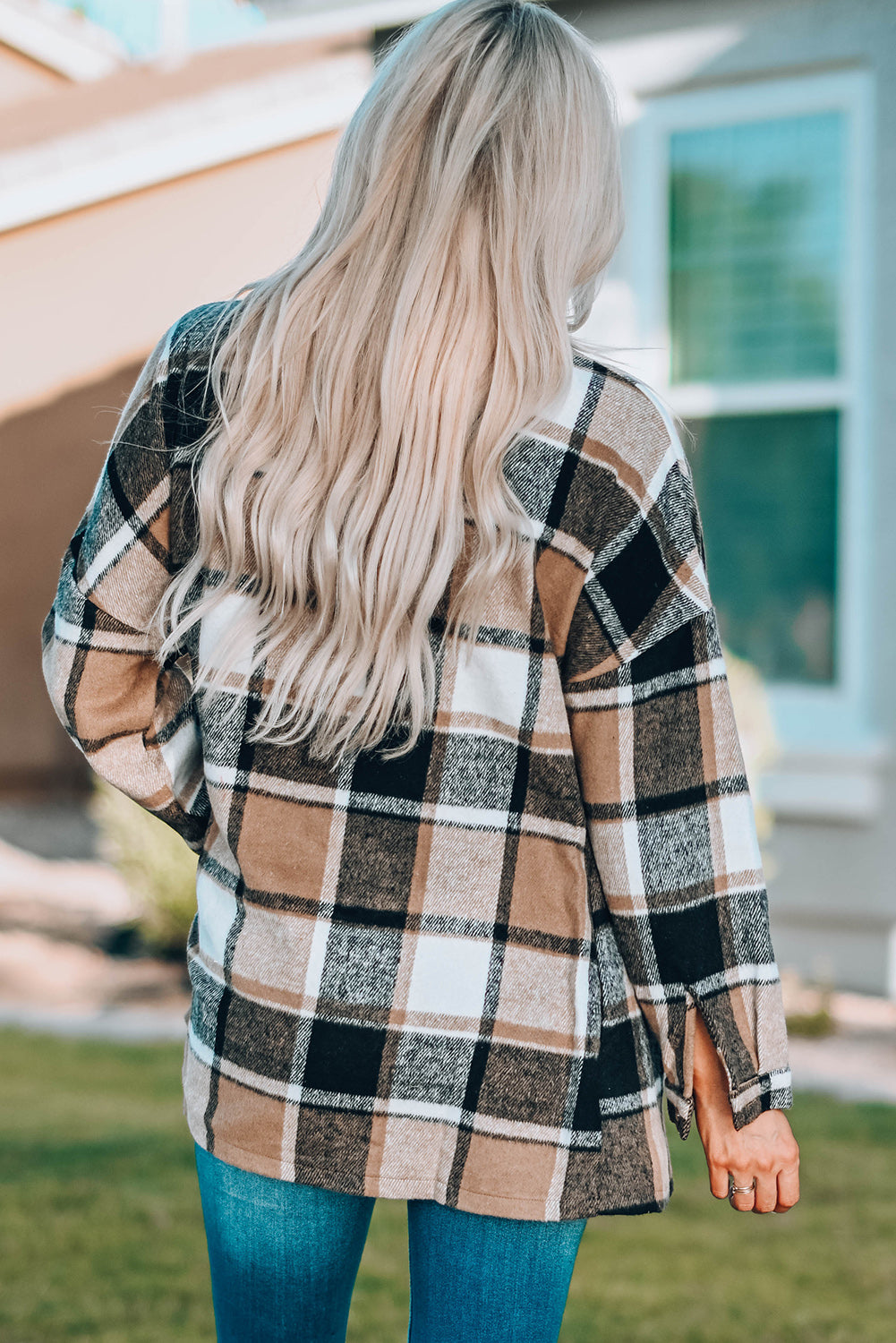 Plaid Print Buttoned Shirt Jacket-Outerwear/Plaid Shackets-[Adult]-[Female]-2022 Online Blue Zone Planet