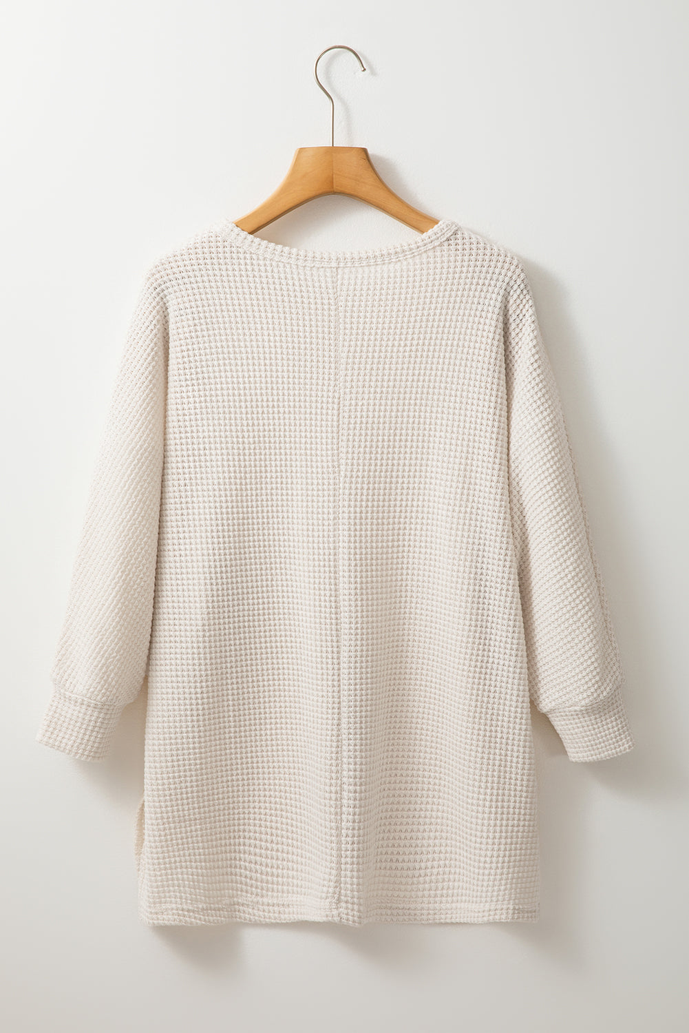 Apricot Waffle Knit Splits Batwing Sleeve Oversized Top-Long Sleeve Tops-[Adult]-[Female]-2022 Online Blue Zone Planet