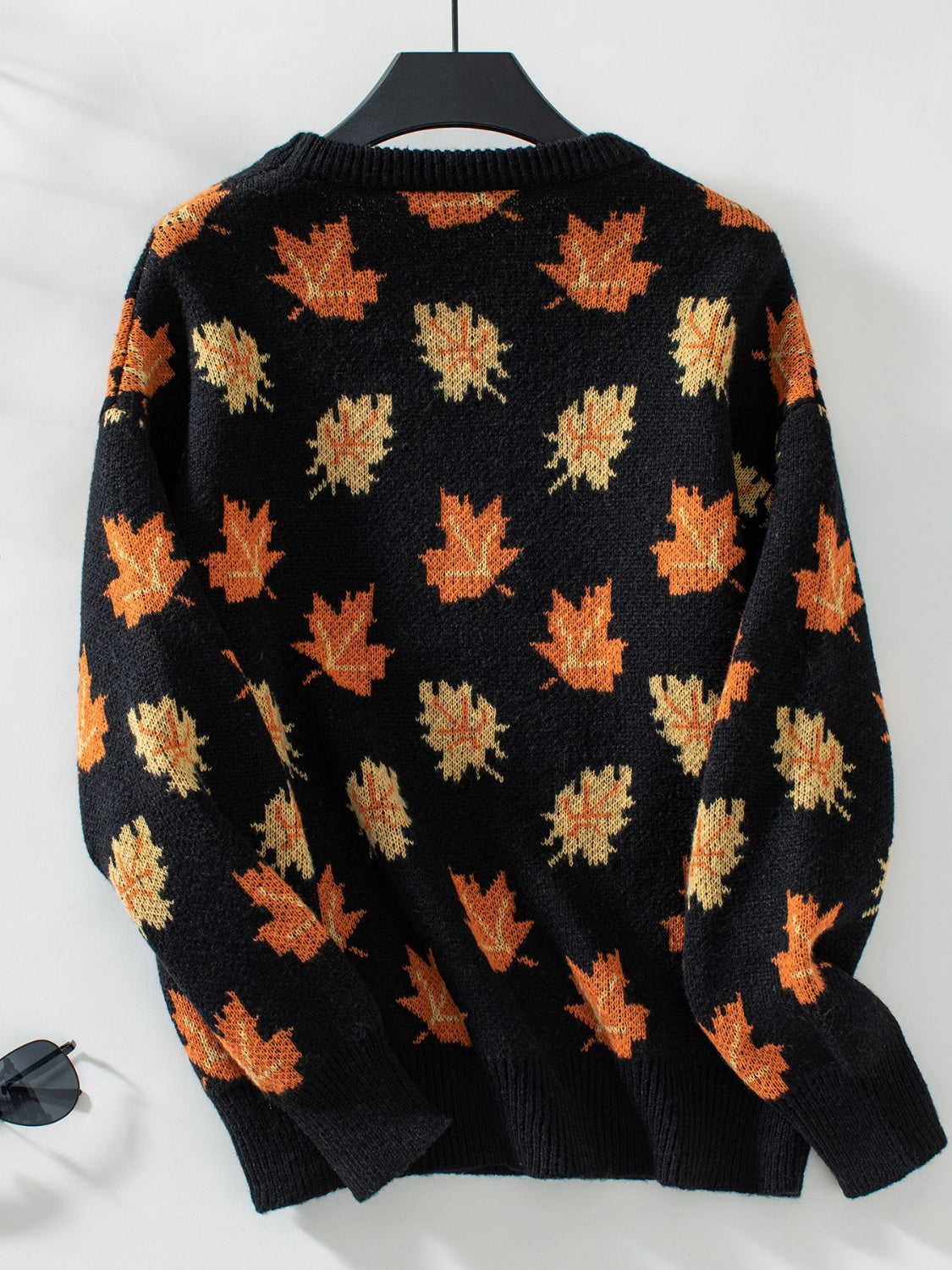 Maple Leaf Round Neck Long Sleeve Sweater-TOPS / DRESSES-[Adult]-[Female]-2022 Online Blue Zone Planet