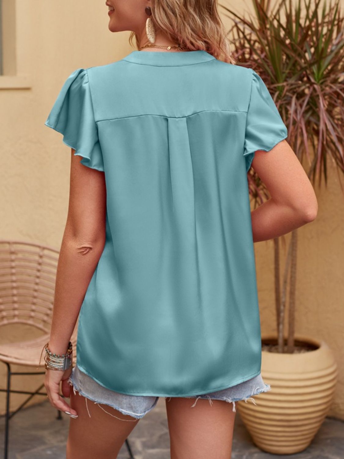 Mandy Notched Short Sleeve Blouse-TOPS / DRESSES-[Adult]-[Female]-2022 Online Blue Zone Planet