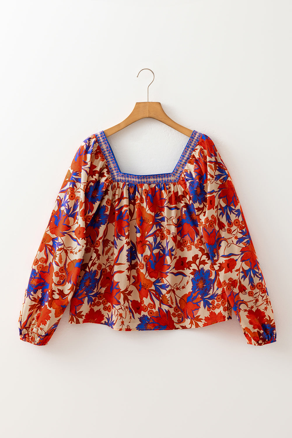 Multicolour Floral Print Square Neck Backless Loose Fit Blouse-Tops/Blouses & Shirts-[Adult]-[Female]-2022 Online Blue Zone Planet