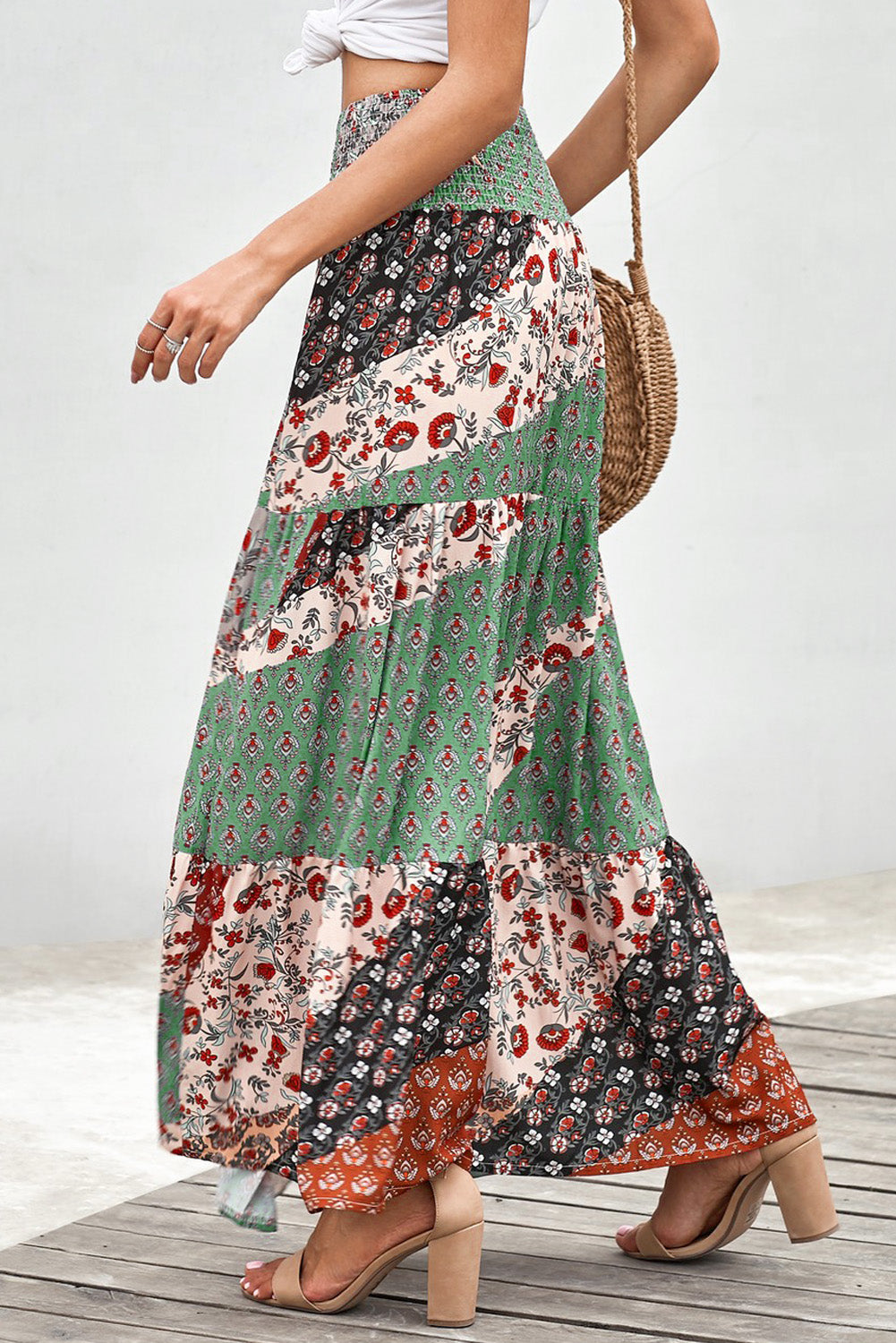 Multicolor Boho Print Tie-Up Waist Long Maxi Skirt-Bottoms/Skirts & Petticoat-[Adult]-[Female]-2022 Online Blue Zone Planet