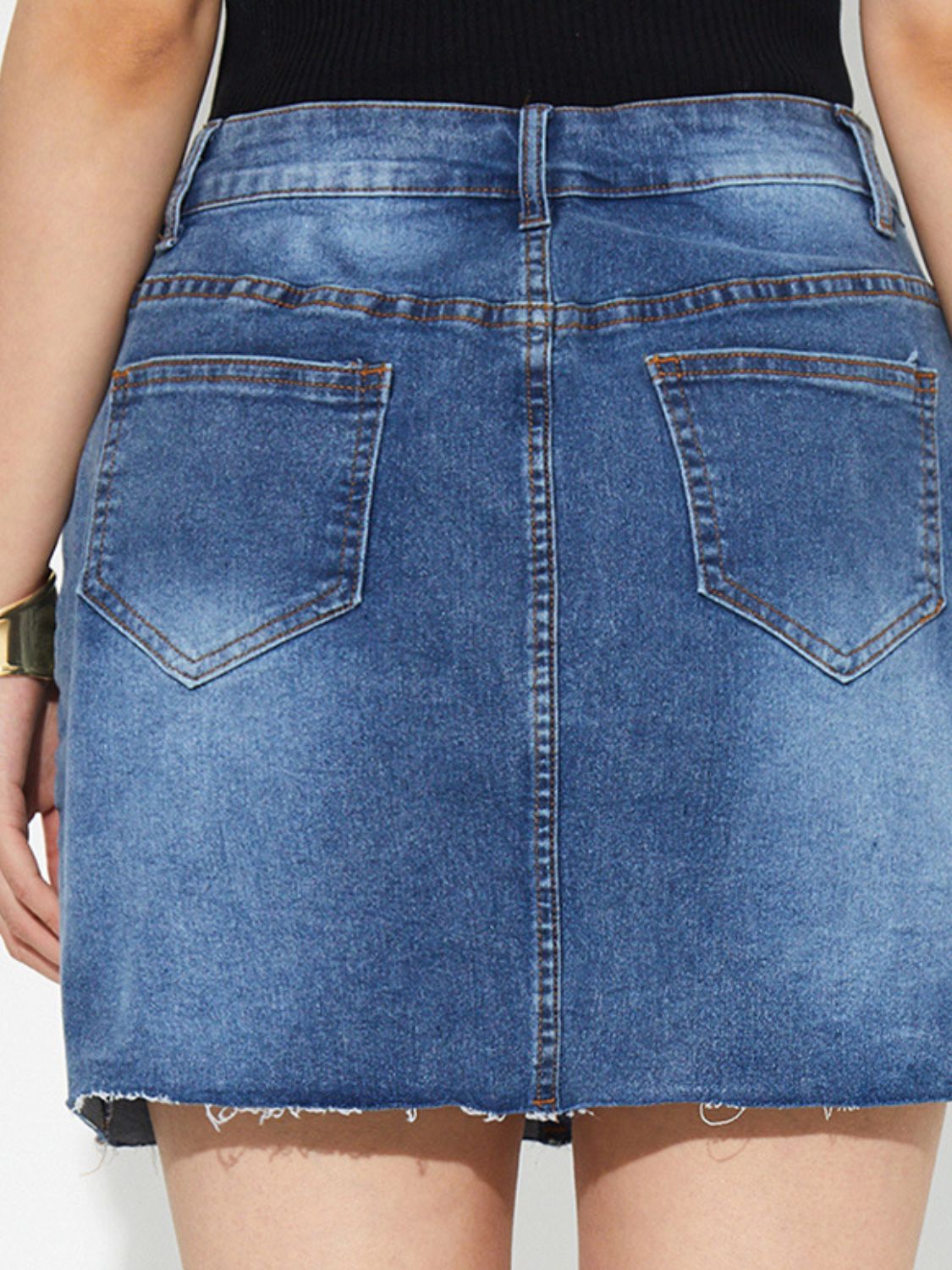 Pocketed Button Up Denim Skirt-BOTTOMS SIZES SMALL MEDIUM LARGE-[Adult]-[Female]-2022 Online Blue Zone Planet