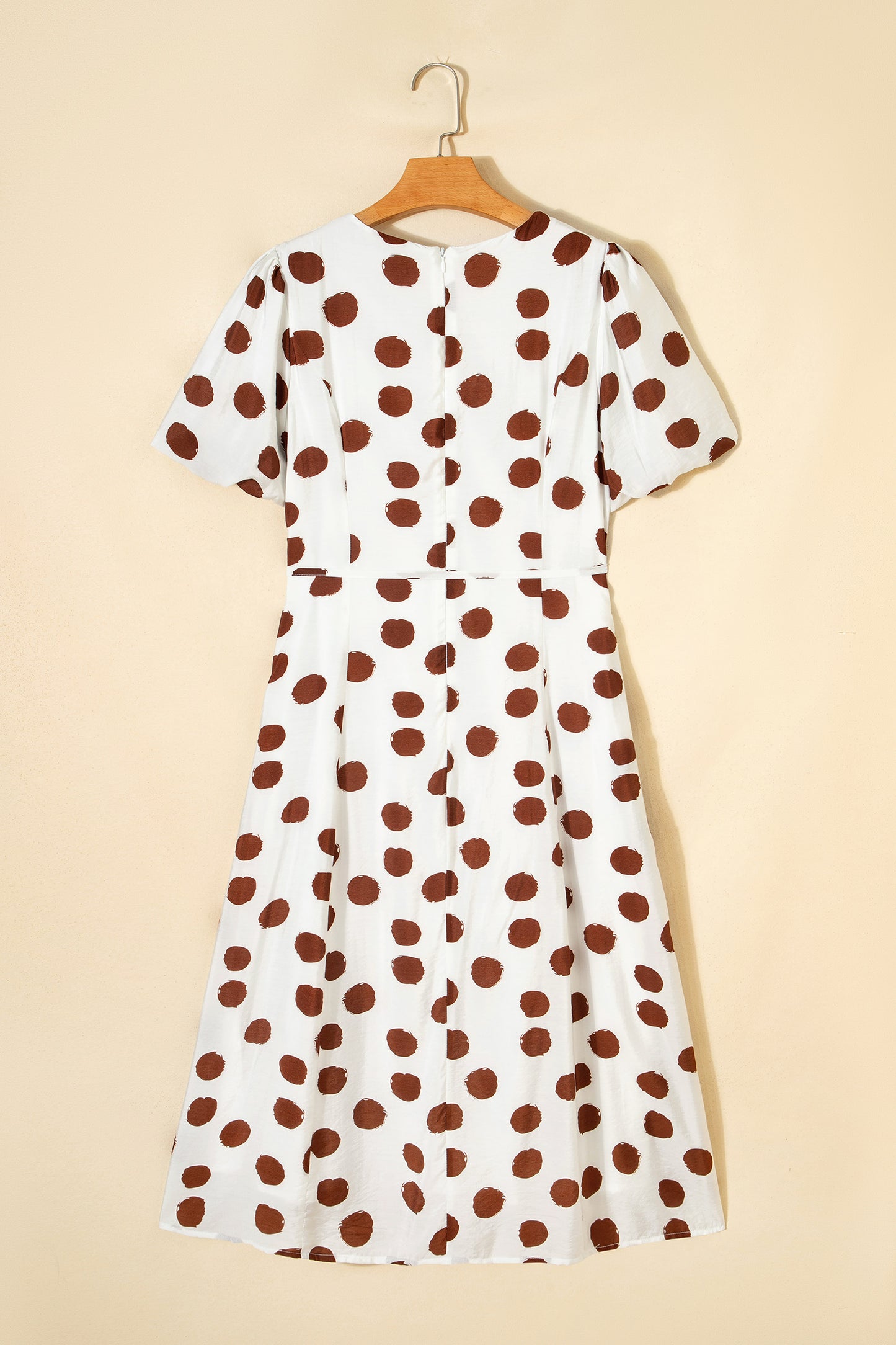 White Polka Dot Printed V Neck Short Sleeve Tie Waist Midi Dress-TOPS / DRESSES-[Adult]-[Female]-2022 Online Blue Zone Planet