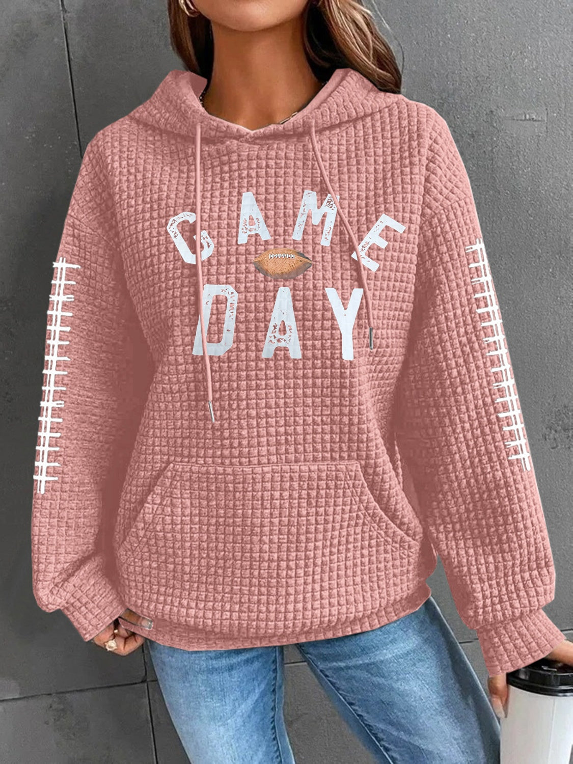 GAME DAY Football Drawstring Long Sleeve Hoodie-TOPS / DRESSES-[Adult]-[Female]-2022 Online Blue Zone Planet