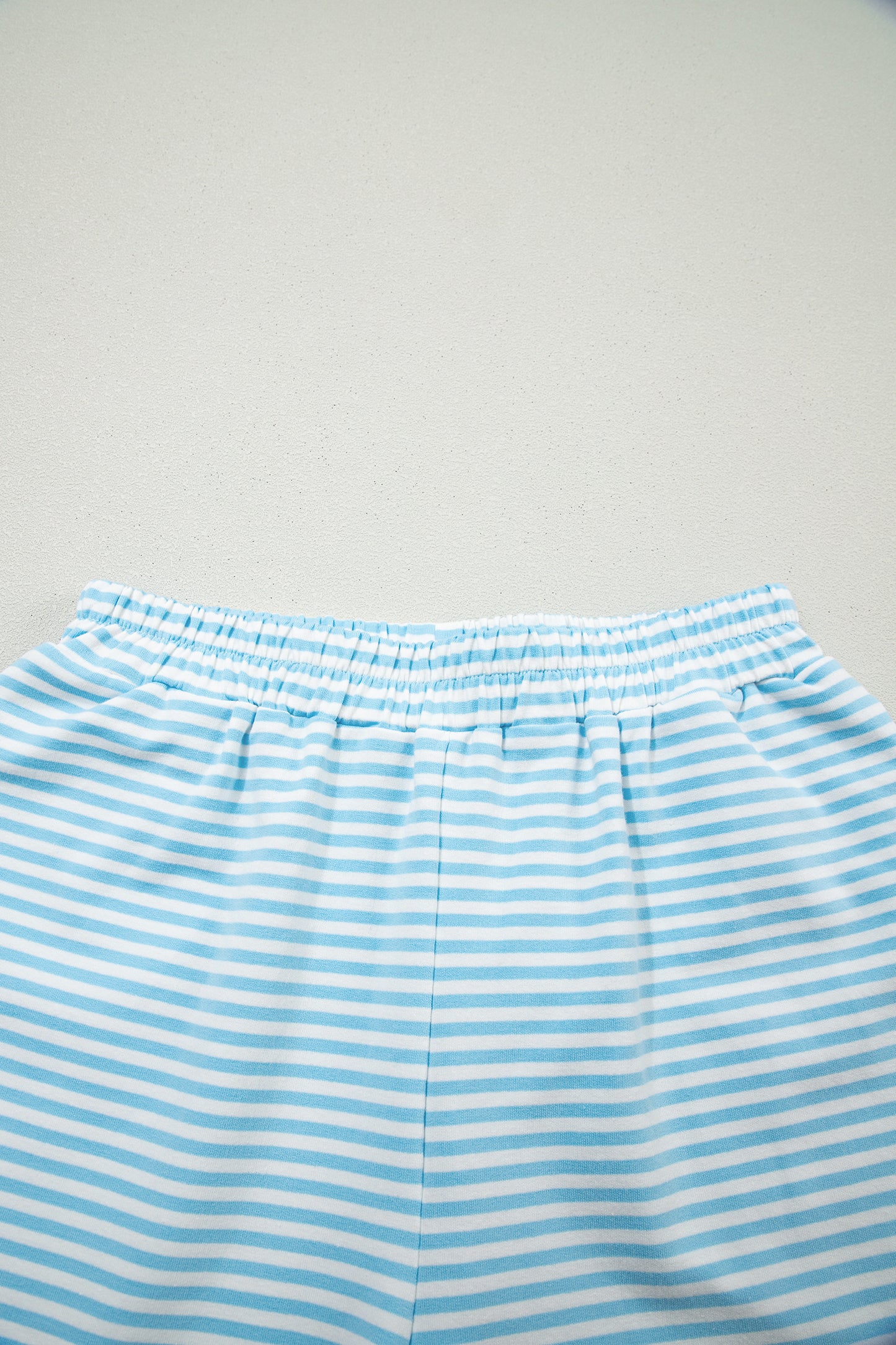 Sky Blue Stripe Oversize Mock Neck Sweatshirt and Shorts Set-Two Piece Sets/Short Sets-[Adult]-[Female]-2022 Online Blue Zone Planet