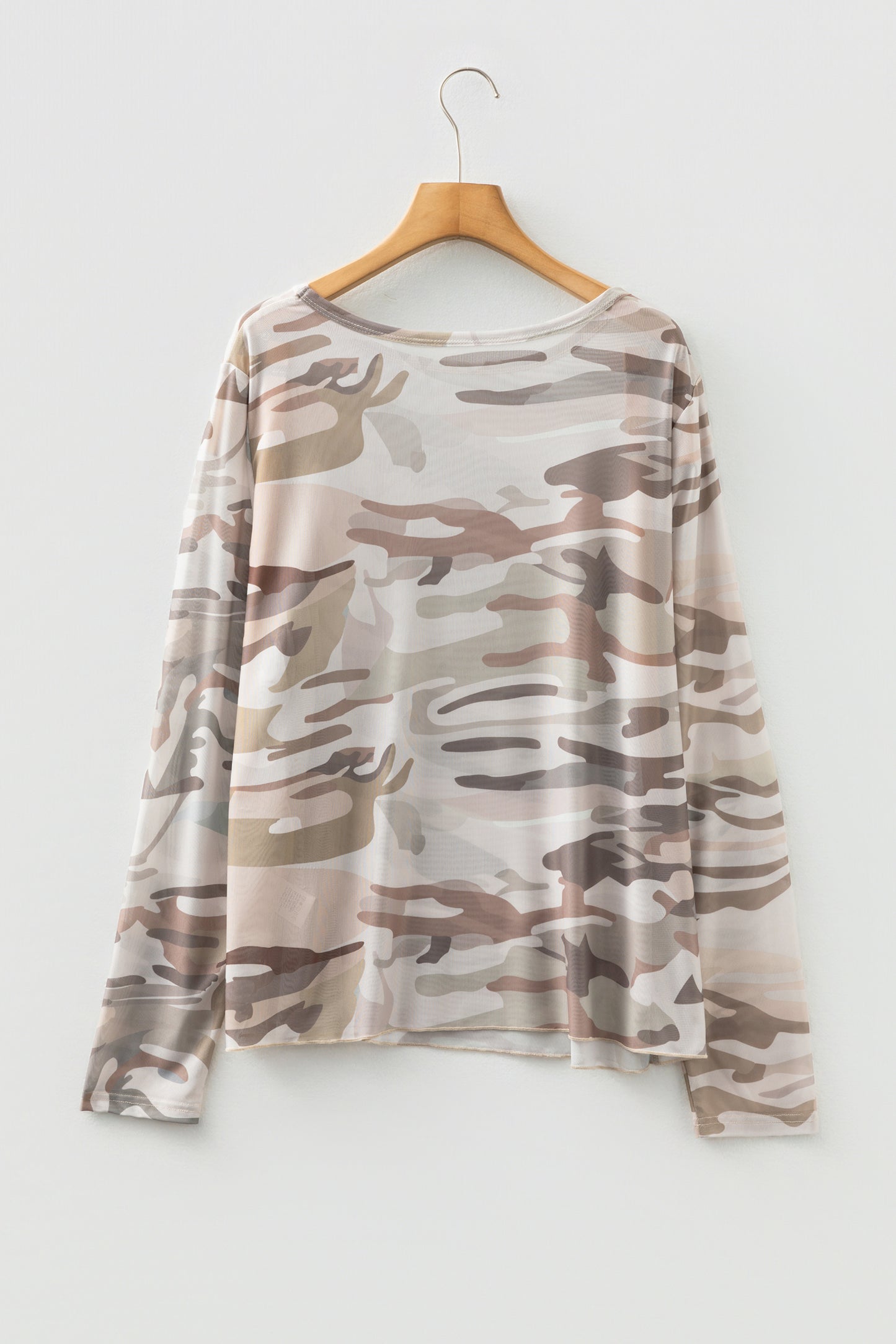 Green Plus Size Western Camo Print Mesh Long Sleeve Top-Plus Size/Plus Size Tops/Plus Size Long Sleeve Tops-[Adult]-[Female]-2022 Online Blue Zone Planet