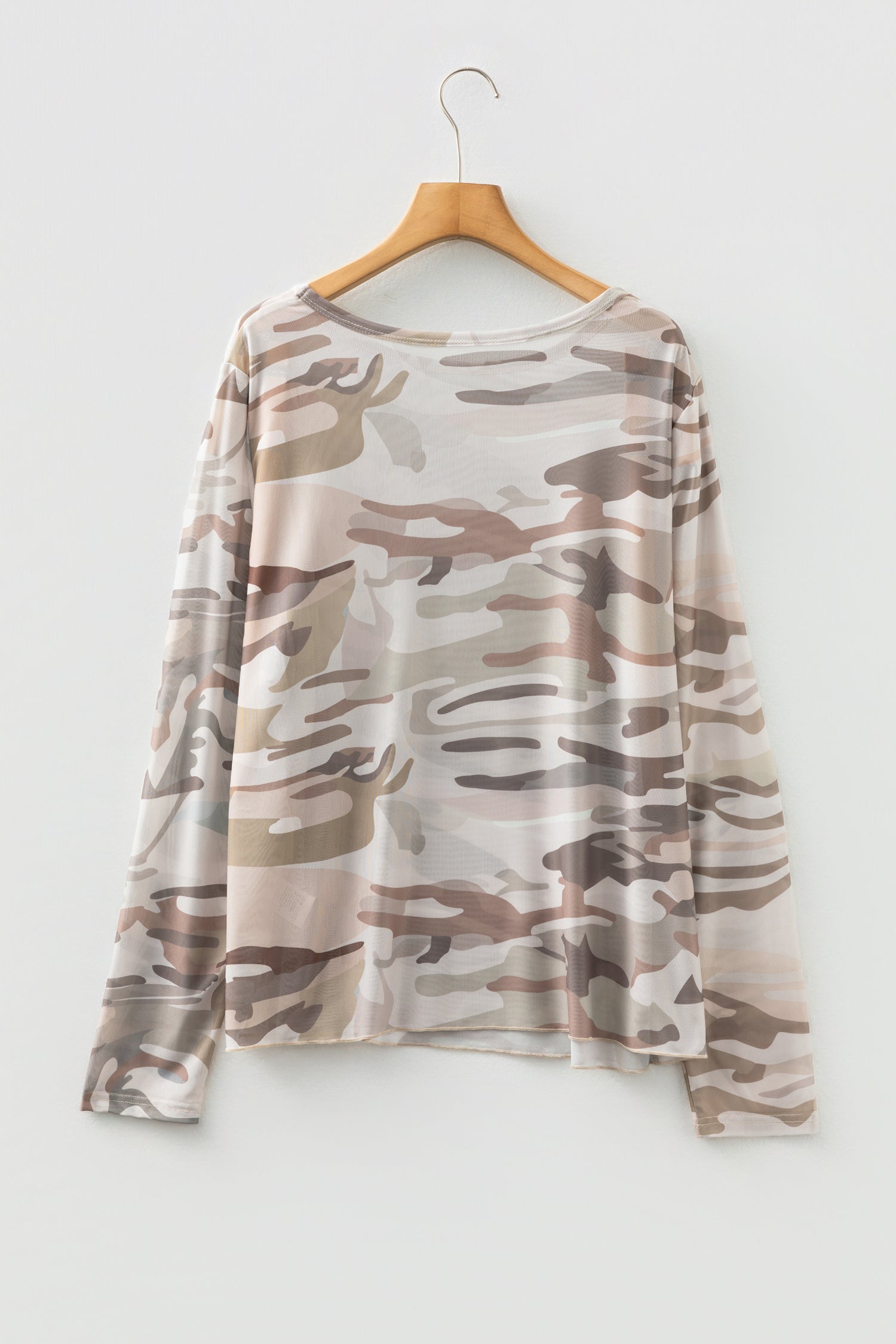 Green Plus Size Western Camo Print Mesh Long Sleeve Top-Plus Size/Plus Size Tops/Plus Size Long Sleeve Tops-[Adult]-[Female]-2022 Online Blue Zone Planet