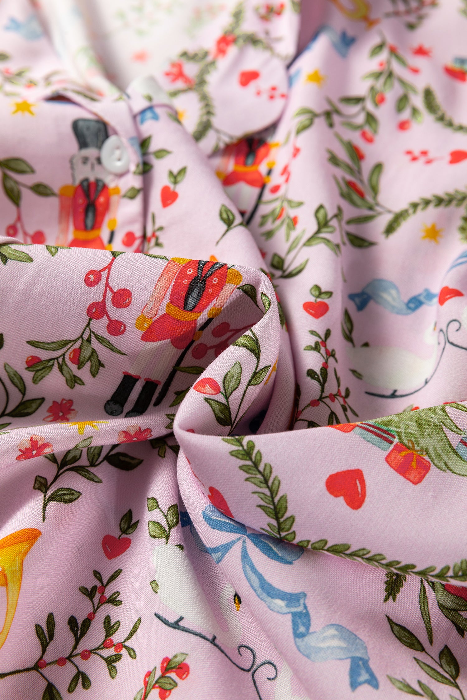 Pink Christmas Holiday Print Nutcracker Long Sleeve Shorts 2pcs Pajama Set-Loungewear & Sleepwear/Sleepwear-[Adult]-[Female]-2022 Online Blue Zone Planet