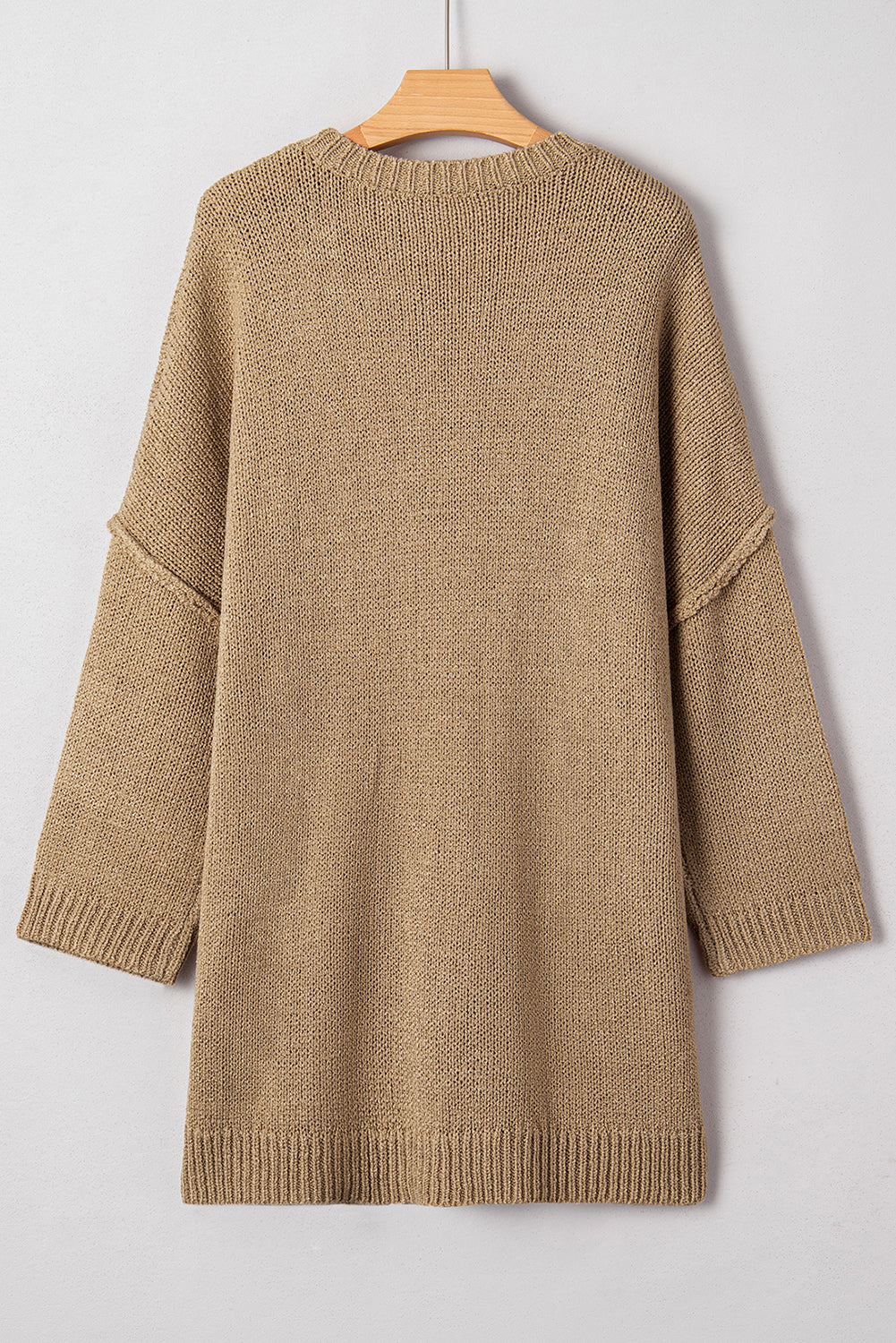 Pale Khaki Oversize Drop Shoulder Slouchy Sweater Dress-TOPS / DRESSES-[Adult]-[Female]-2022 Online Blue Zone Planet