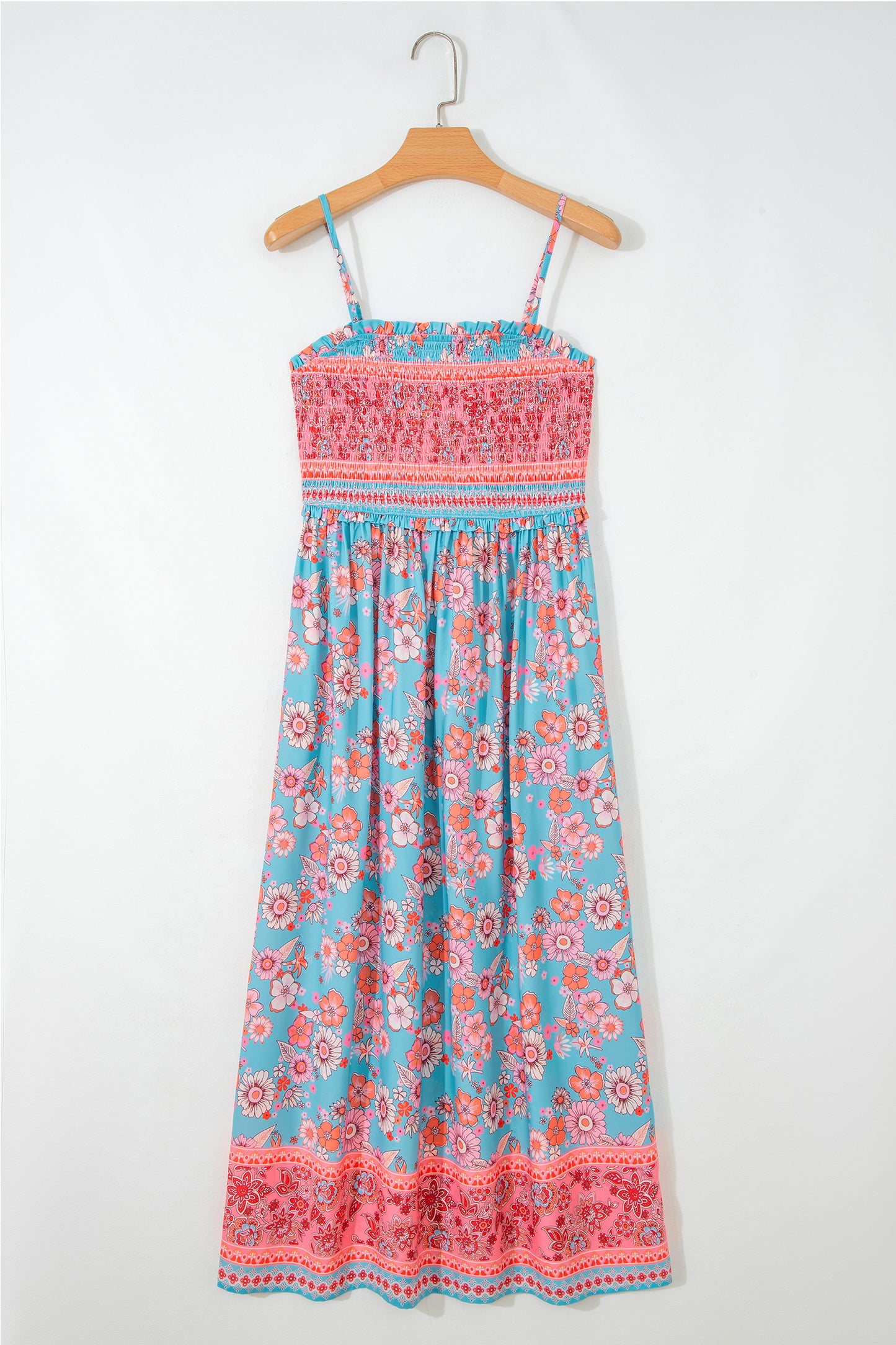 Sky Blue Bohemian Ethnic Print Spaghetti Straps Vacation Maxi Dress-Dresses/Floral Dresses-[Adult]-[Female]-2022 Online Blue Zone Planet