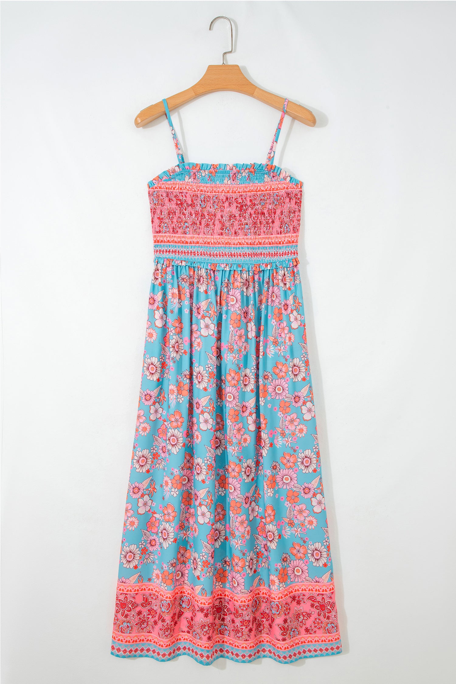 Sky Blue Bohemian Ethnic Print Spaghetti Straps Vacation Maxi Dress-Dresses/Floral Dresses-[Adult]-[Female]-2022 Online Blue Zone Planet