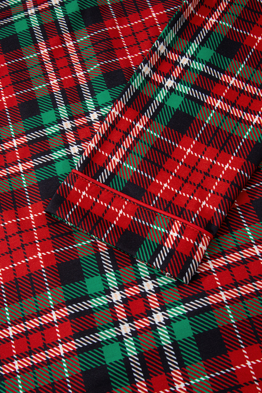 Racing Red Retro Plaid Leopard Print Patchwork Long Sleeve Shorts Pajama Set-Loungewear & Sleepwear/Sleepwear-[Adult]-[Female]-2022 Online Blue Zone Planet