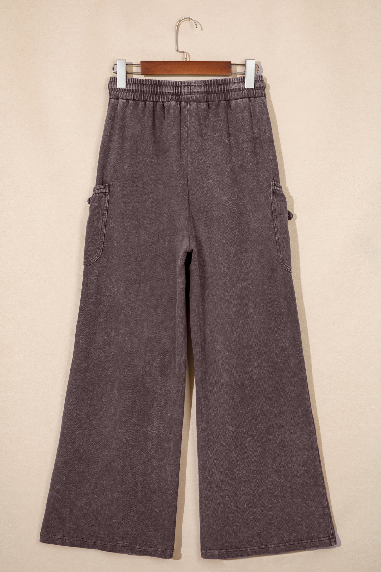 Dark Brown Cotton Mineral Wash Elastic Waist Drawstring Tie Detail Cargo Pants-Bottoms/Pants & Culotte-[Adult]-[Female]-2022 Online Blue Zone Planet