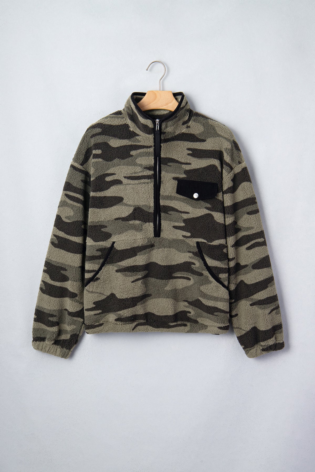 Multicolour Camouflage Fleece Half Zip-Up Long Sleeve Pocket Sweatshirt-Tops/Sweatshirts & Hoodies-[Adult]-[Female]-2022 Online Blue Zone Planet