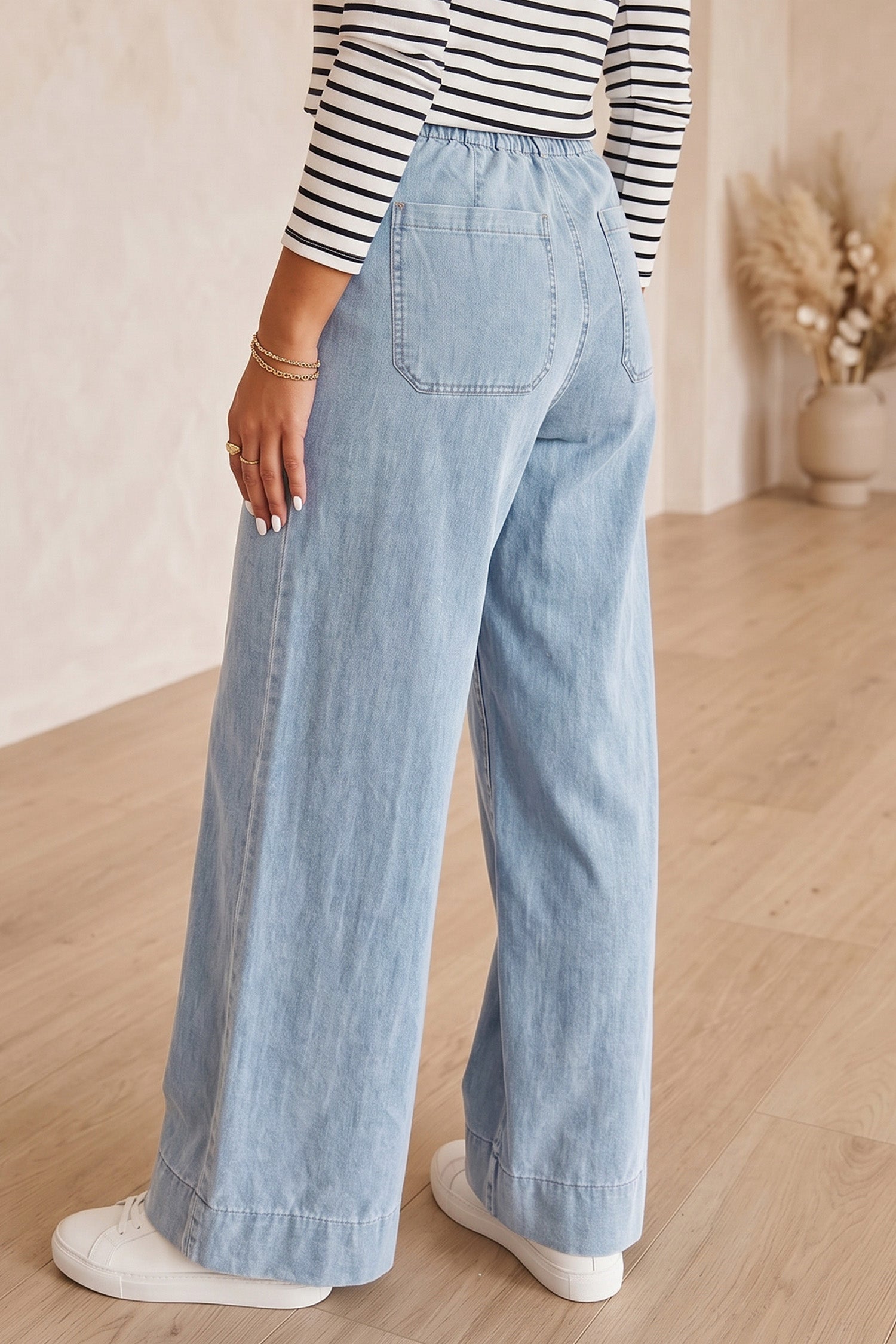 Beau Blue Solid Full-Length Regular Pocket Detail Wholesale Denim Jeans-Bottoms/Jeans-[Adult]-[Female]-2022 Online Blue Zone Planet