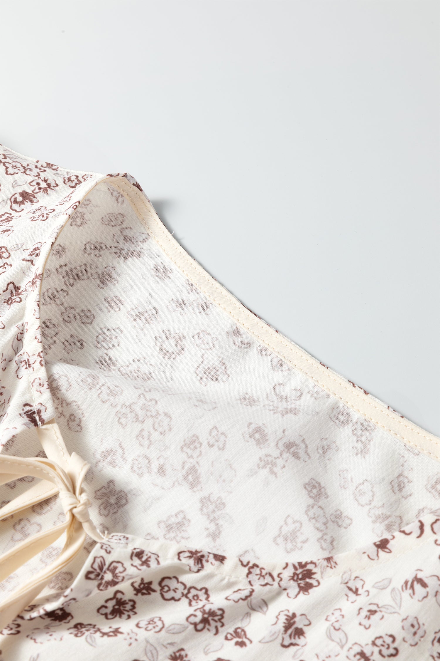 White Bow Tie Front Floral Print Flounce Sleeve Peplum Blouse-Tops/Blouses & Shirts-[Adult]-[Female]-2022 Online Blue Zone Planet