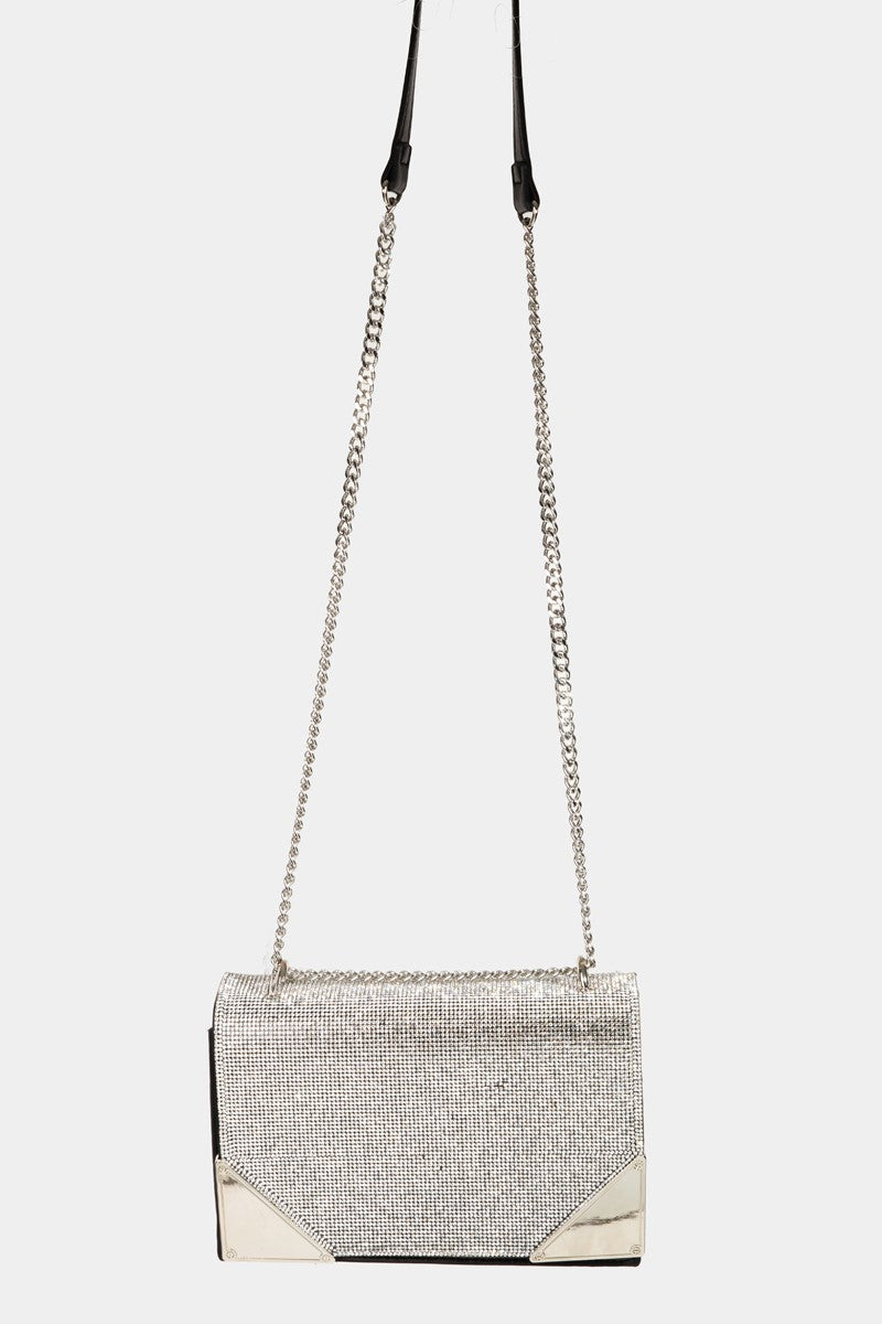 Blue Zone Planet | Fame Rhinestone Studded Rectangle Crossbody Bag-HANDBAGS-[Adult]-[Female]-BK-One Size-2022 Online Blue Zone Planet