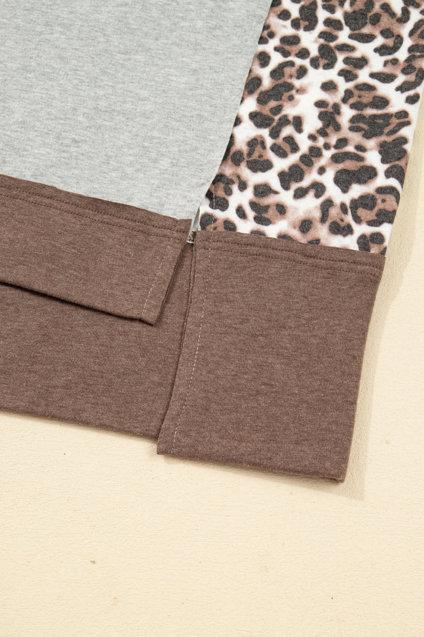 Gray Plus Size Leopard Color Block Patchwork Dolman Sweatshirt-Plus Size/Plus Size Sweatshirts & Hoodies-[Adult]-[Female]-2022 Online Blue Zone Planet