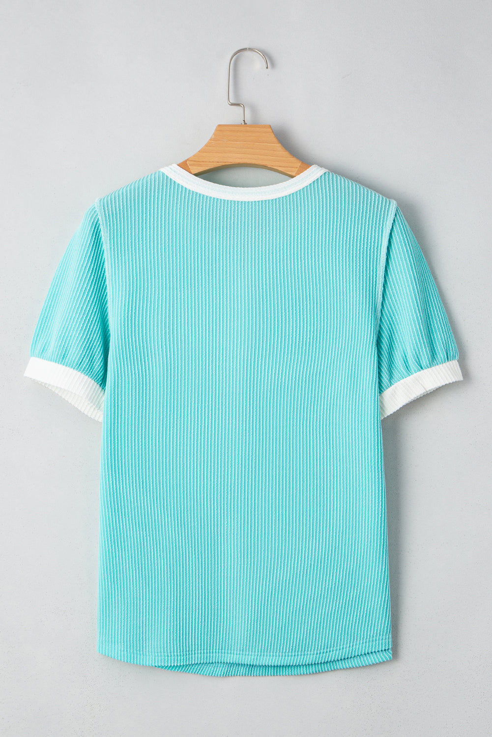 Turquoise Corded Colorblock Buttons Henley T Shirt-Tops/Tops & Tees-[Adult]-[Female]-2022 Online Blue Zone Planet
