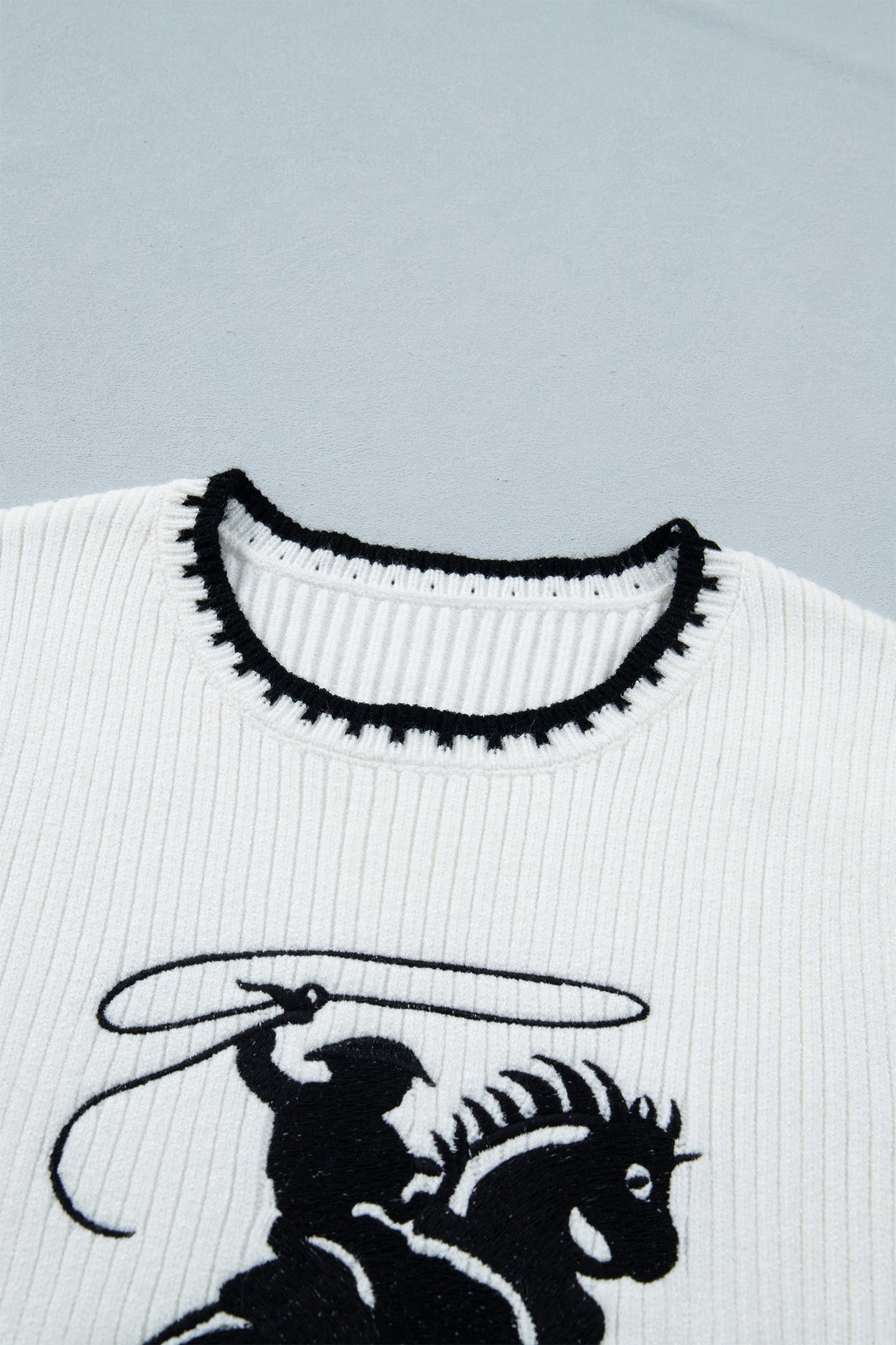 White Contrast Trim Round Neck Rodeo Cowboy Sweater Vest-Sweaters & Cardigans/Sweater Vests-[Adult]-[Female]-2022 Online Blue Zone Planet