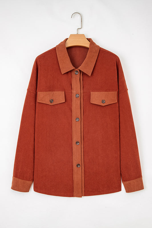 Gold Flame Velvet Flap Pockets Drop Shoulder Casual Shacket-Outerwear/Jackets-[Adult]-[Female]-Gold Flame-S-2022 Online Blue Zone Planet