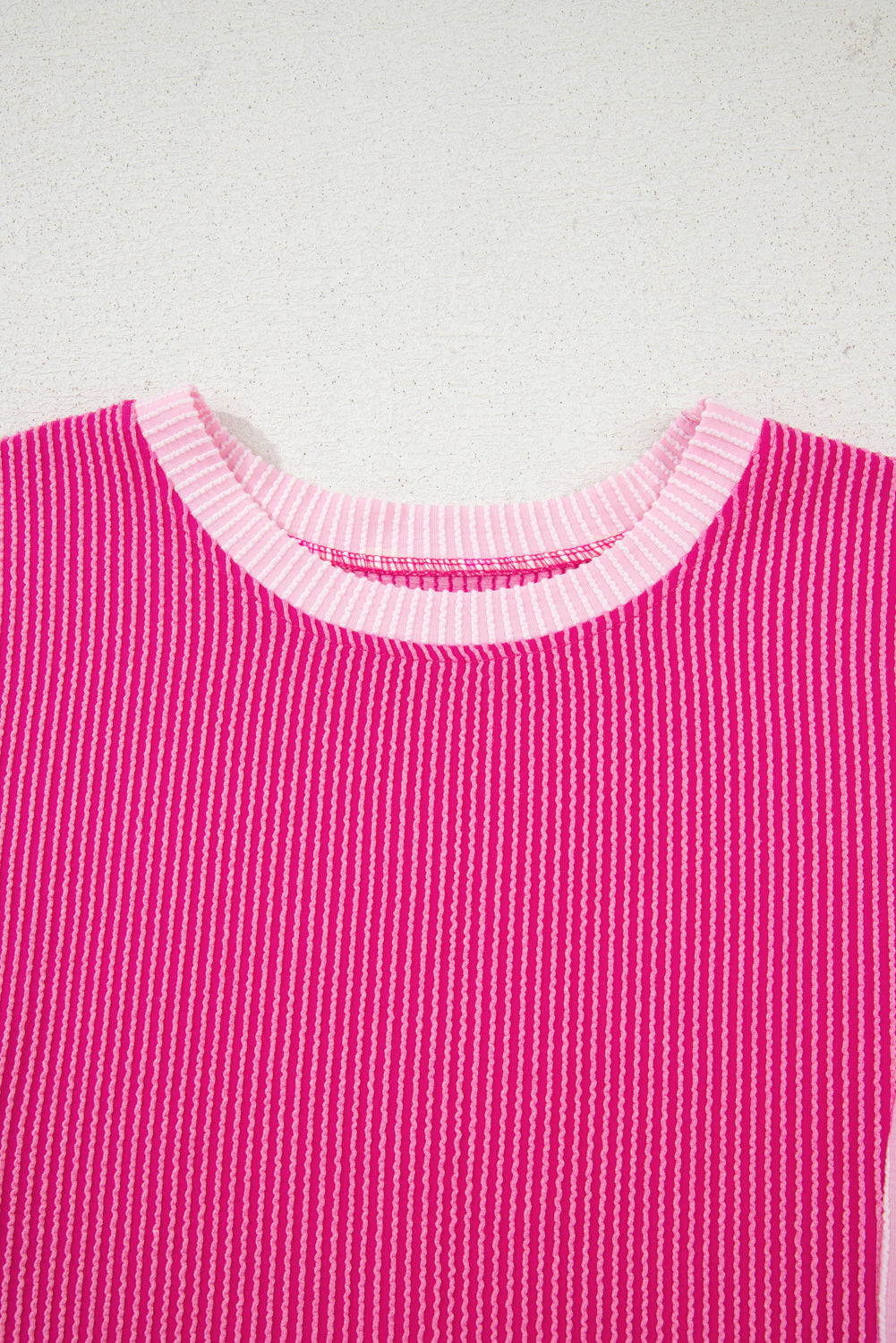 Rose Red 3D Spiral Ribbed Texture 2 Tones Patchwork Short Set-Two Piece Sets/Short Sets-[Adult]-[Female]-2022 Online Blue Zone Planet