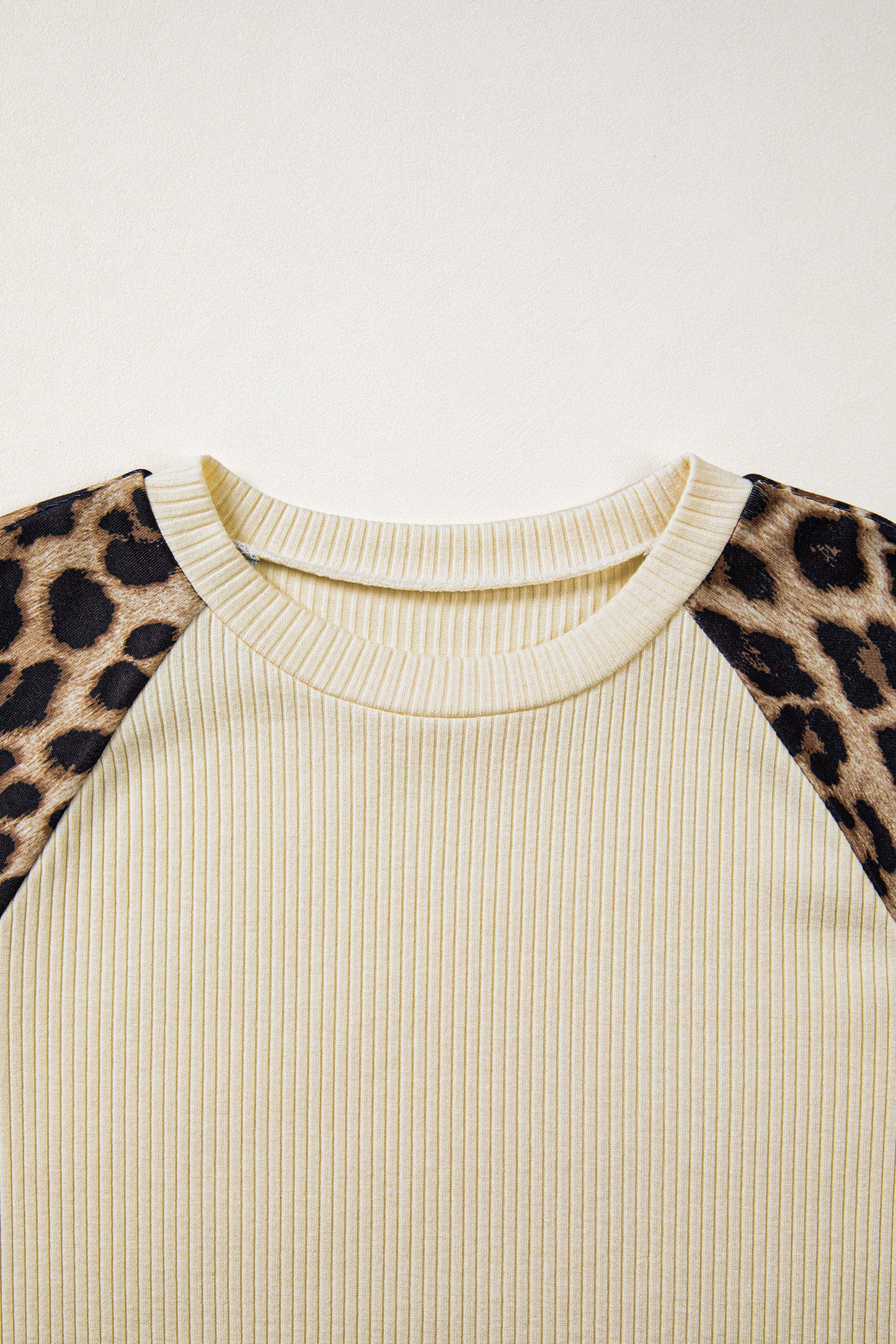 Apricot Ribbed Color Block Leopard Contrast Sleeve Loose Tee-Tops/Tops & Tees-[Adult]-[Female]-2022 Online Blue Zone Planet