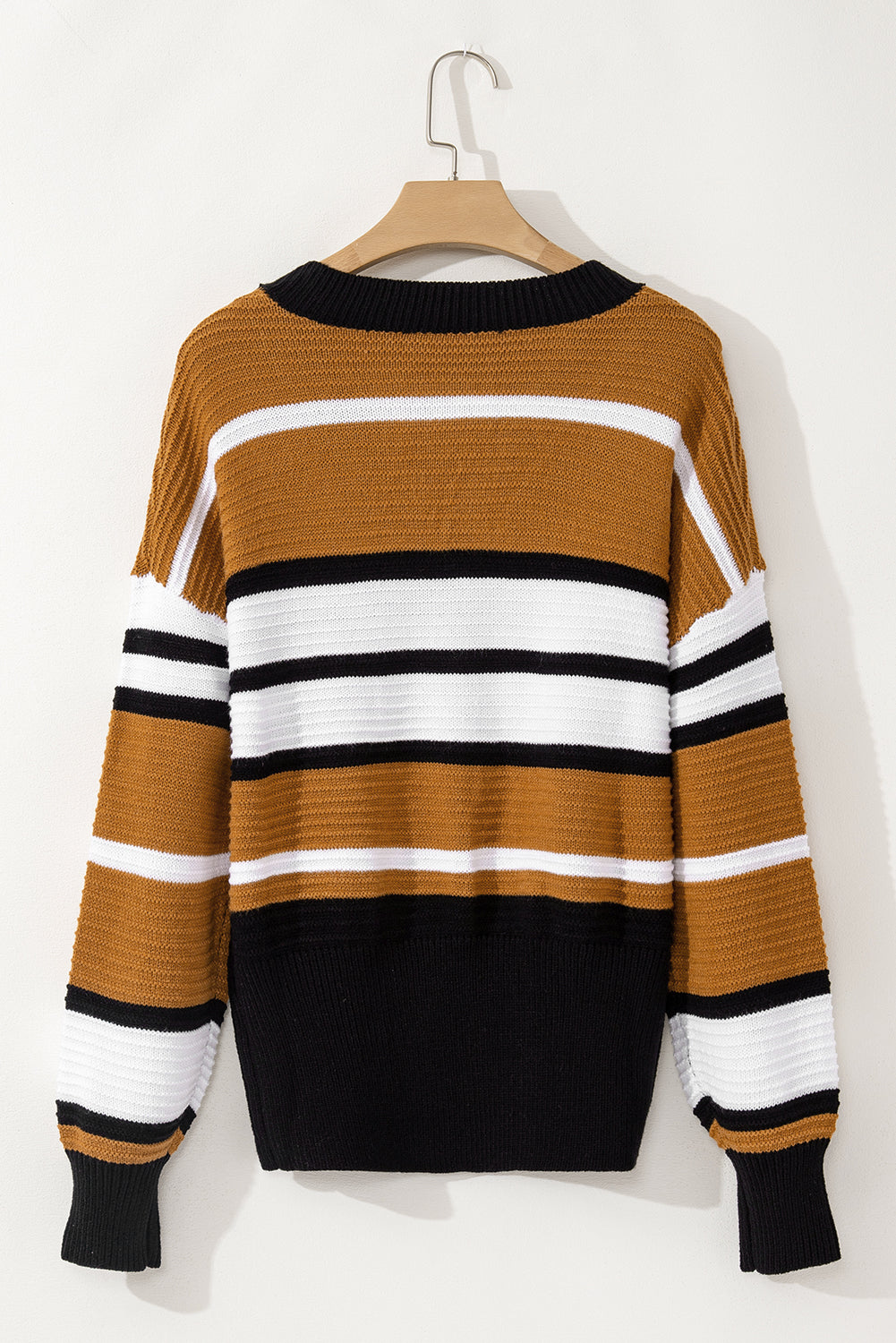 Contrast Stripes V Neck Long Sleeve Sweater-TOPS / DRESSES-[Adult]-[Female]-2022 Online Blue Zone Planet