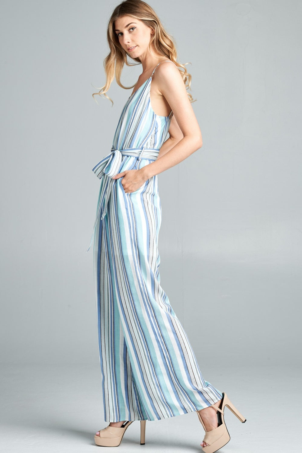 Blue Zone Planet | Cotton Bleu by Nu Label Tie Front Striped Sleeveless Jumpsuit-TOPS / DRESSES-[Adult]-[Female]-2022 Online Blue Zone Planet