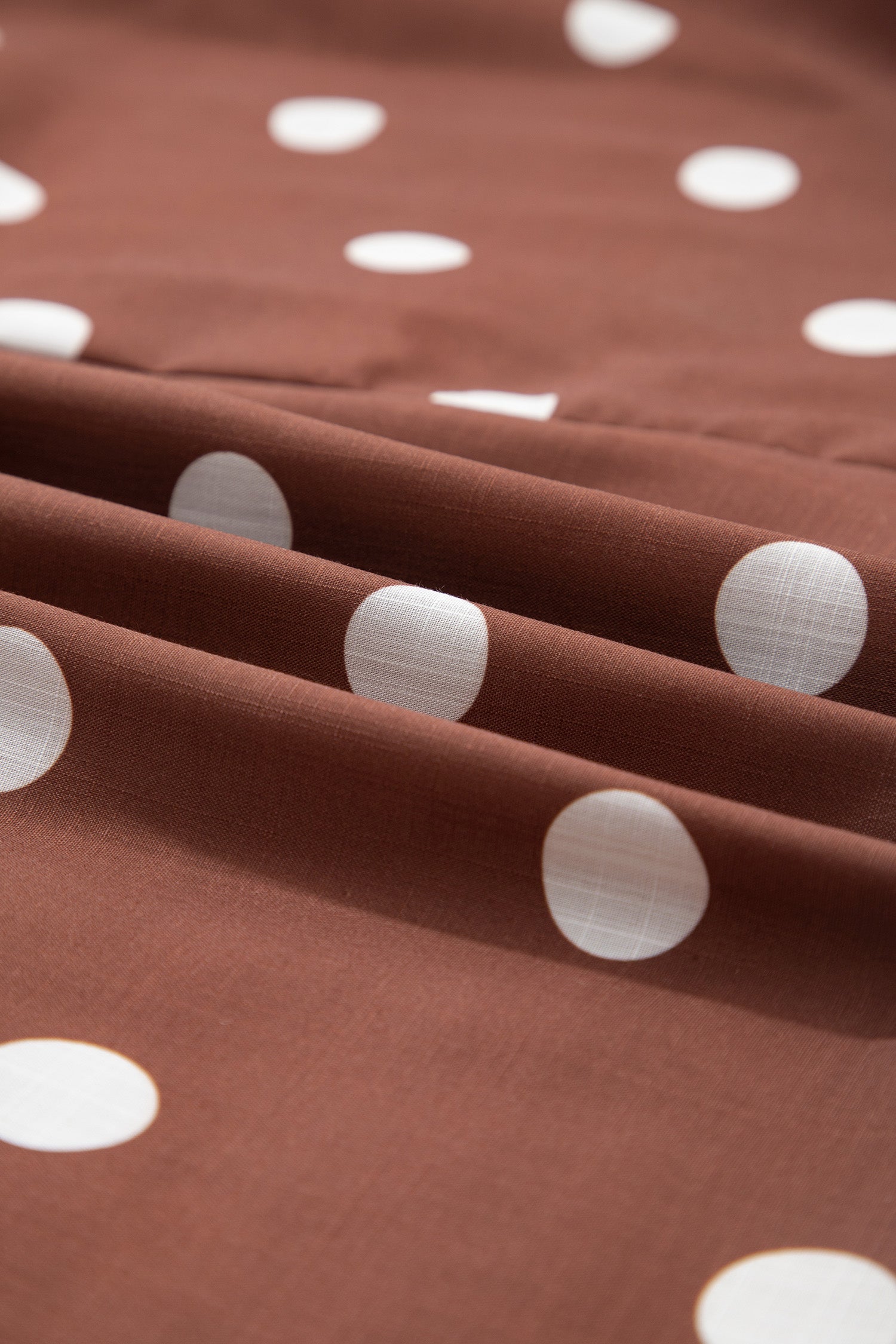 Brown Polka Dot V Neck Abdomen Pocket Gathered Cuffs Long Sleeve Shift Plus Size Dress-TOPS / DRESSES-[Adult]-[Female]-2022 Online Blue Zone Planet