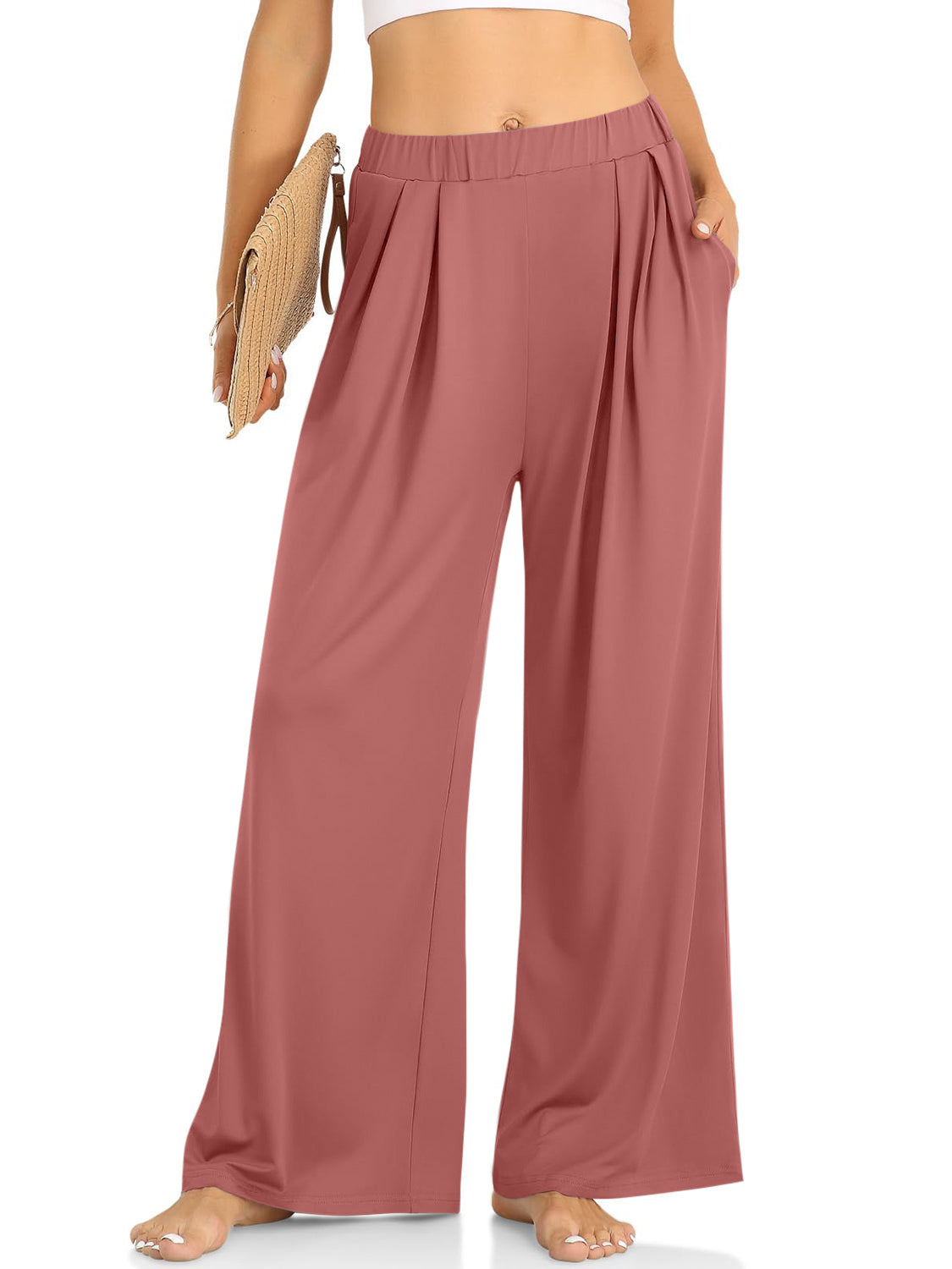 Elastic Waist Wide Leg Pants-BOTTOMS SIZES SMALL MEDIUM LARGE-[Adult]-[Female]-2022 Online Blue Zone Planet