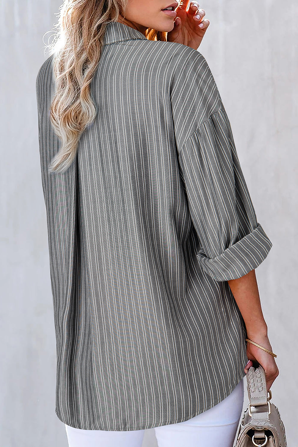 Black Stripe Button Up Oversized Casual Shirt-Tops/Blouses & Shirts-[Adult]-[Female]-2022 Online Blue Zone Planet