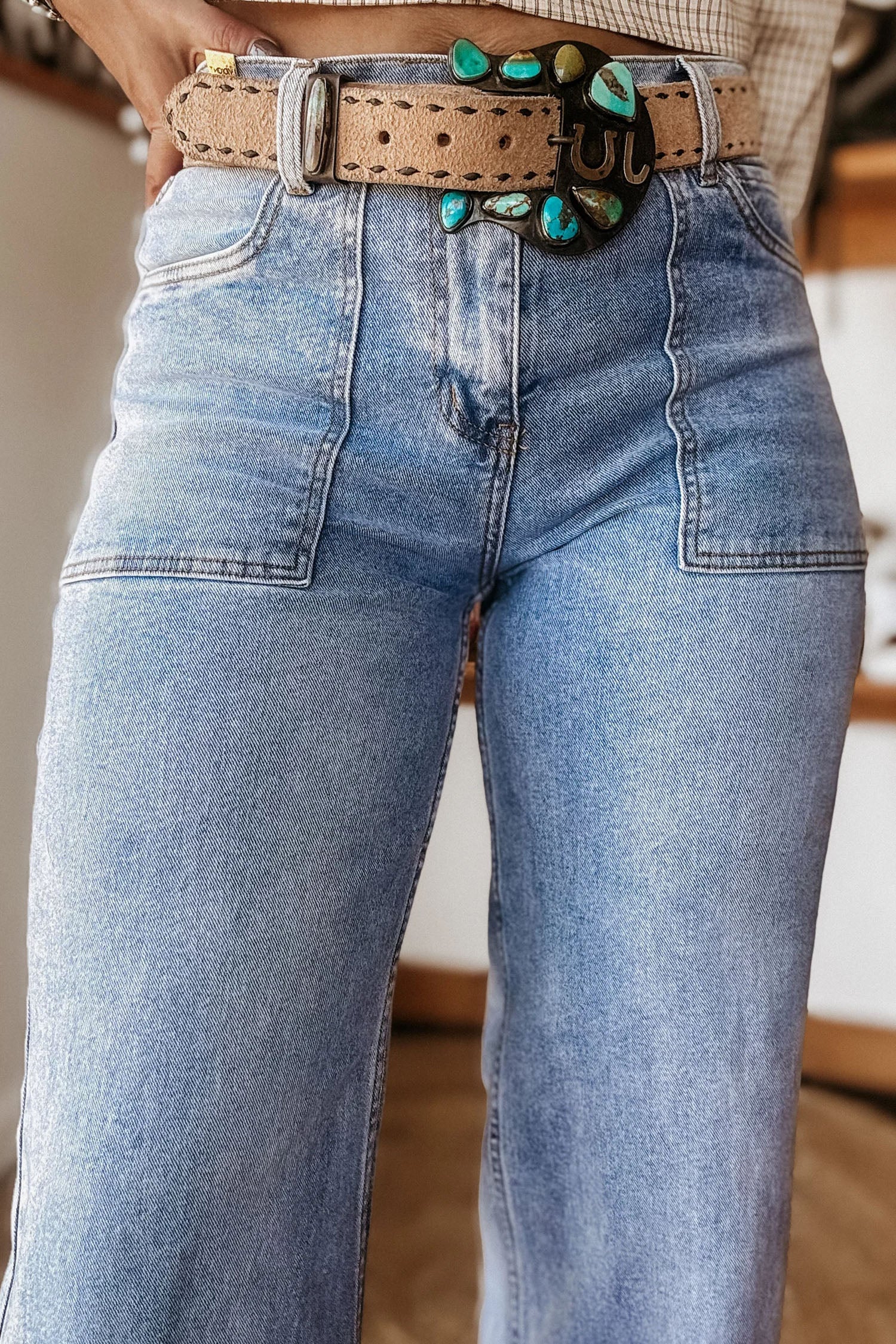 Beau Blue Turn-up Cuffs Womens Loose Jeans-Bottoms/Jeans-[Adult]-[Female]-2022 Online Blue Zone Planet