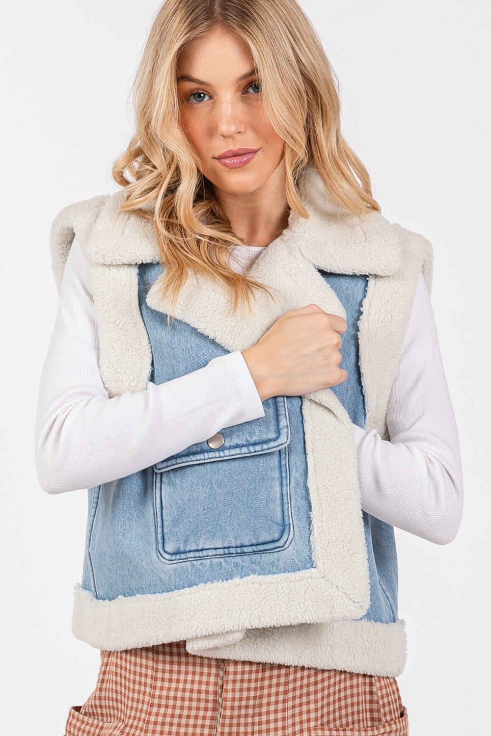 Blue Zone Planet | SAGE + FIG Pocketed Collared Neck Sherpa Vest-TOPS / DRESSES-[Adult]-[Female]-2022 Online Blue Zone Planet