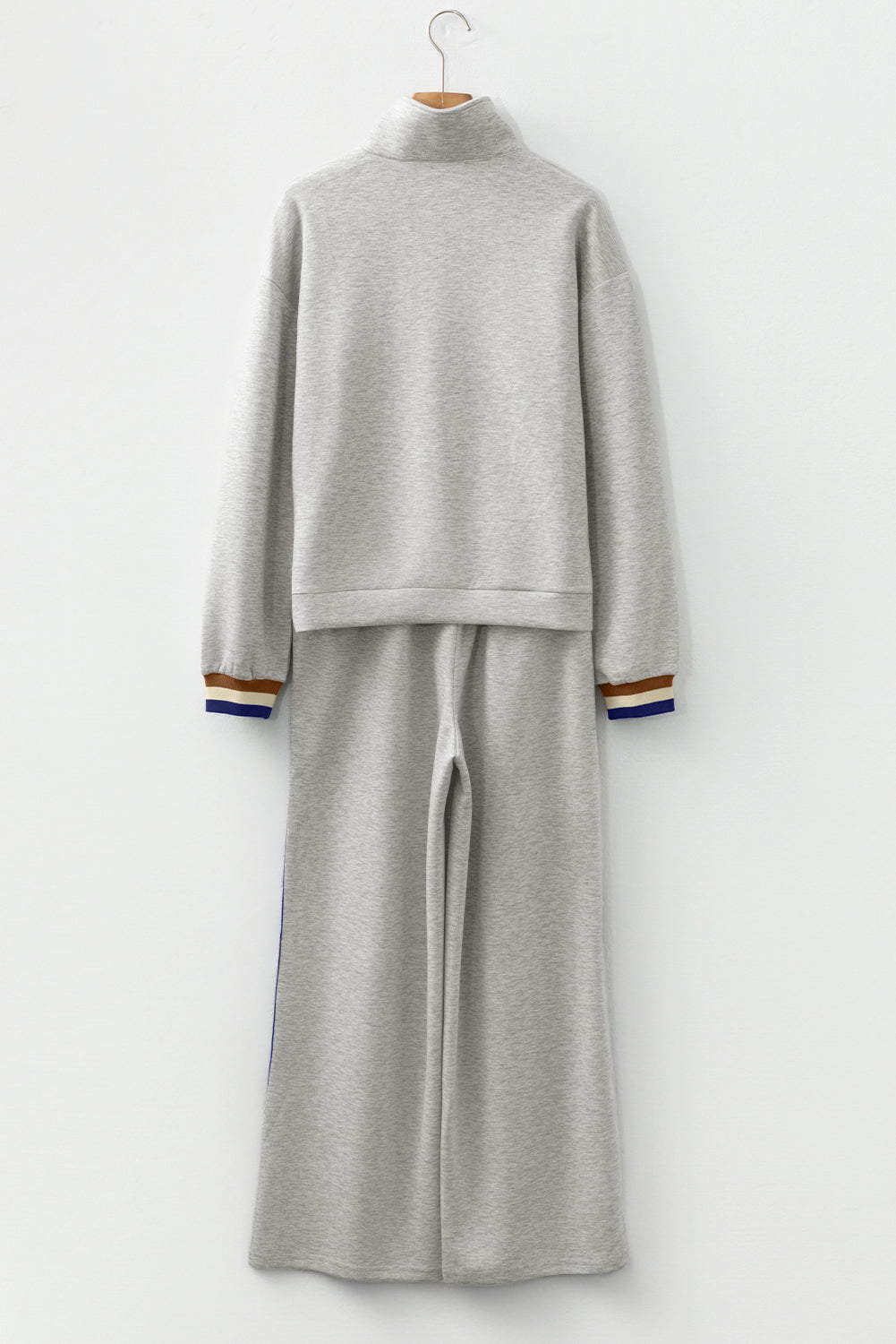 Gray Striped Patchwork Quarter Zip Pullover Loose Pant Set-Two Piece Sets/Pant Sets-[Adult]-[Female]-2022 Online Blue Zone Planet