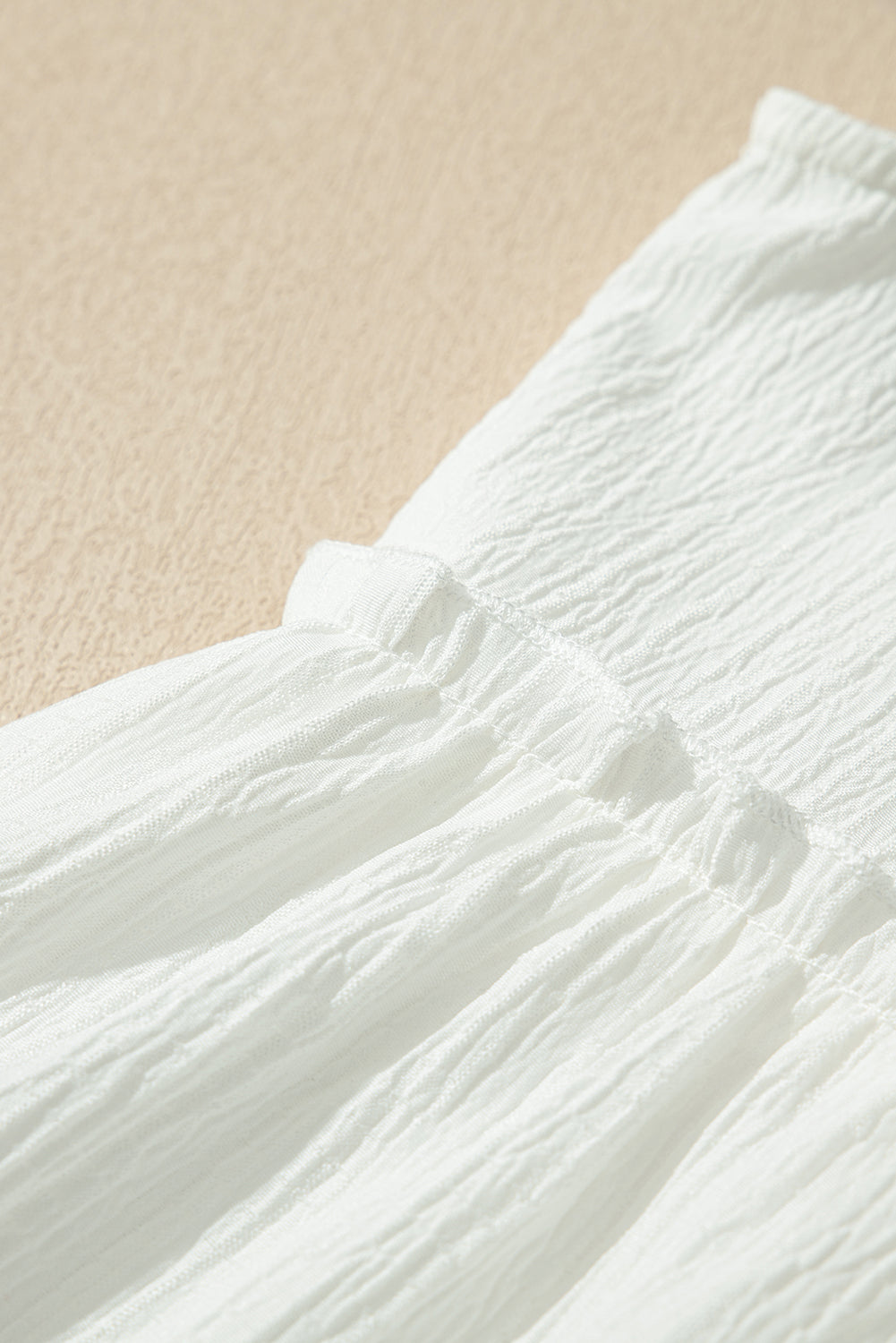 White Textured Ruffled Trim V Neck Flutter Flowy Top-Tops/Blouses & Shirts-[Adult]-[Female]-2022 Online Blue Zone Planet