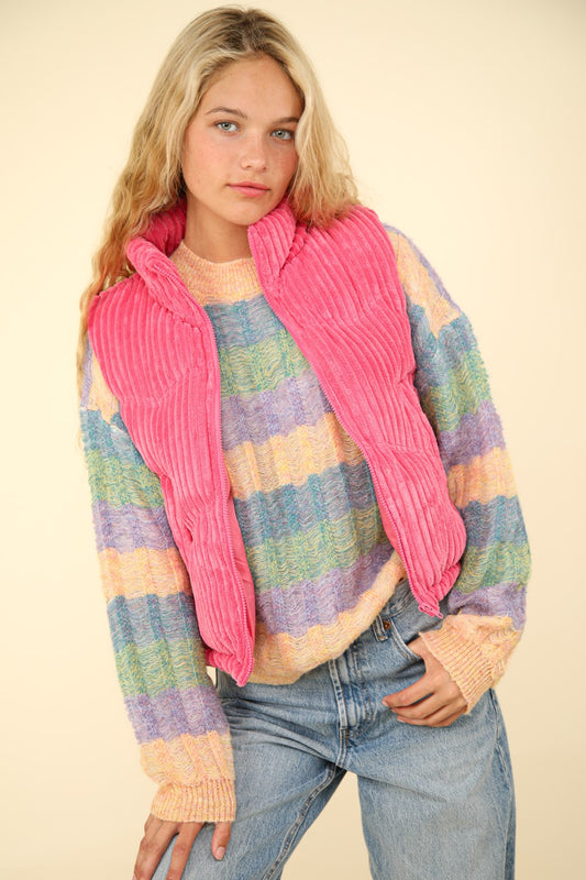 VERY J Zip Up Padded Corduroy Puffer Vest-TOPS / DRESSES-[Adult]-[Female]-Pink-S-2022 Online Blue Zone Planet