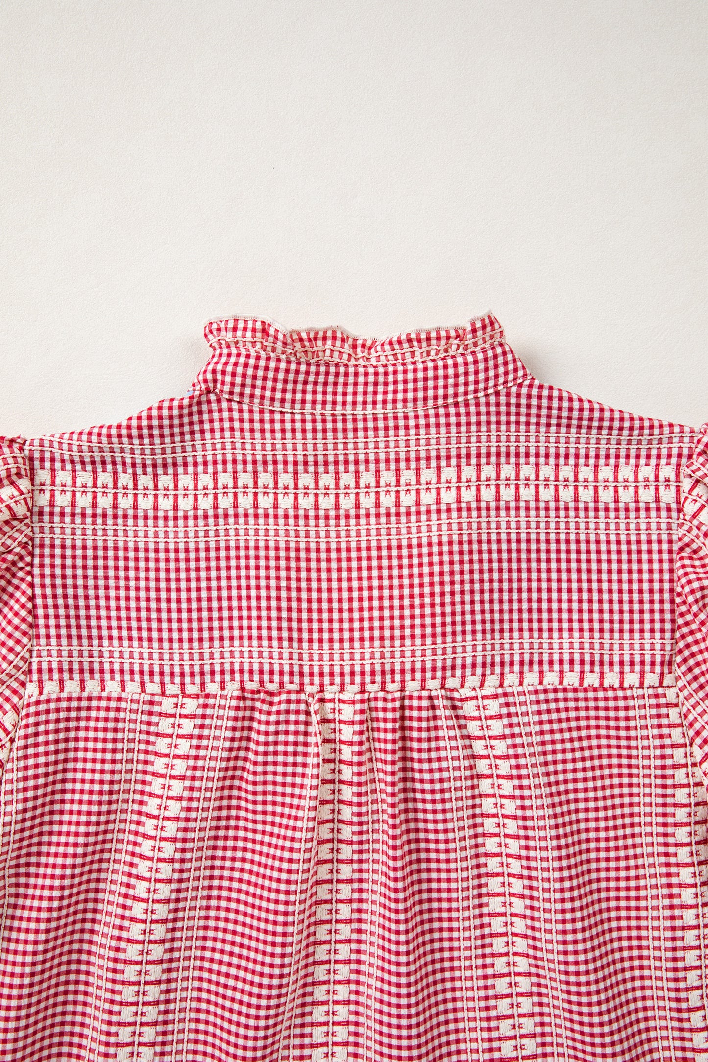 Brown Western Pony Embroidered Yoke Puff Sleeve Gingham Blouse-Tops/Blouses & Shirts-[Adult]-[Female]-2022 Online Blue Zone Planet