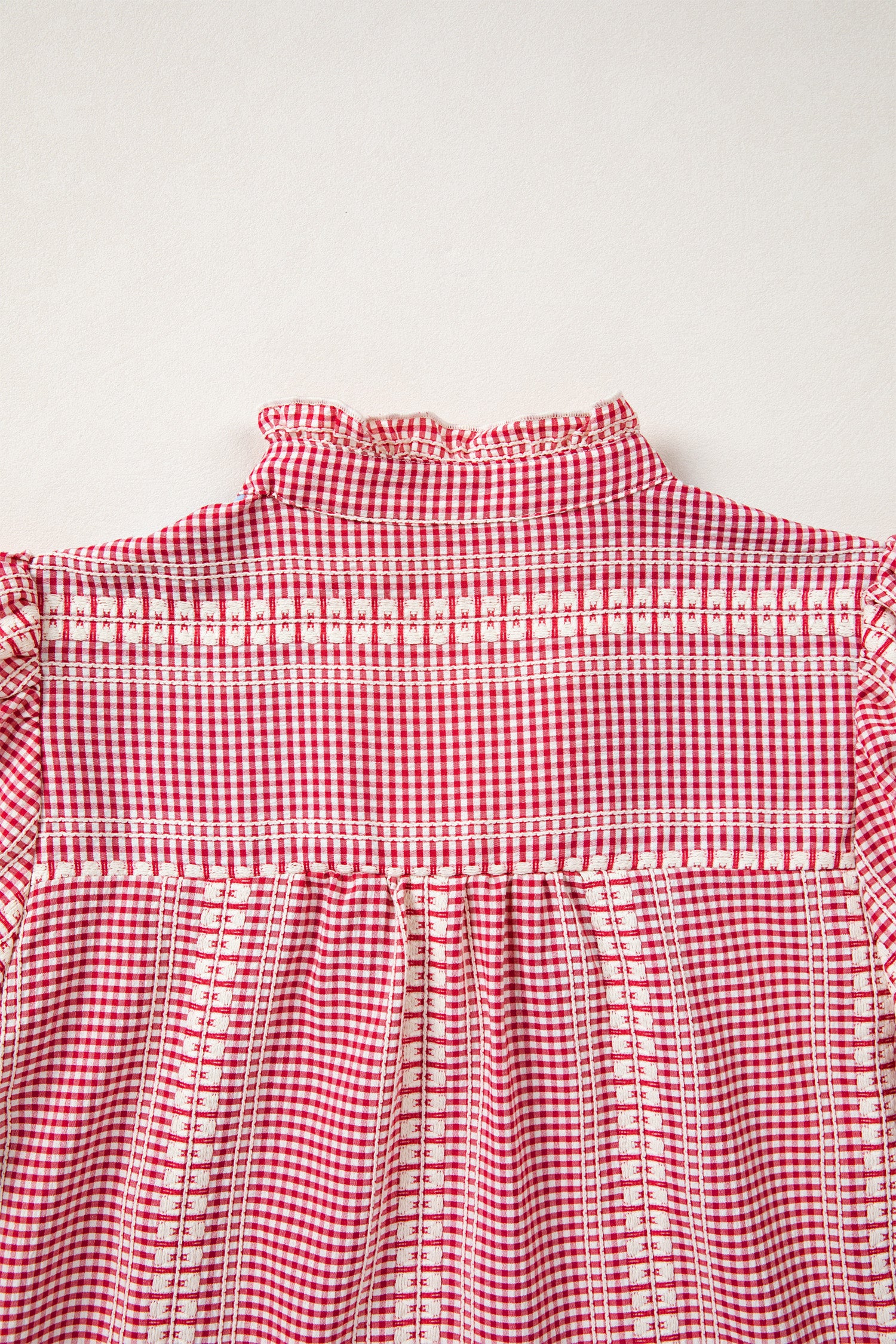 Brown Western Pony Embroidered Yoke Puff Sleeve Gingham Blouse-Tops/Blouses & Shirts-[Adult]-[Female]-2022 Online Blue Zone Planet
