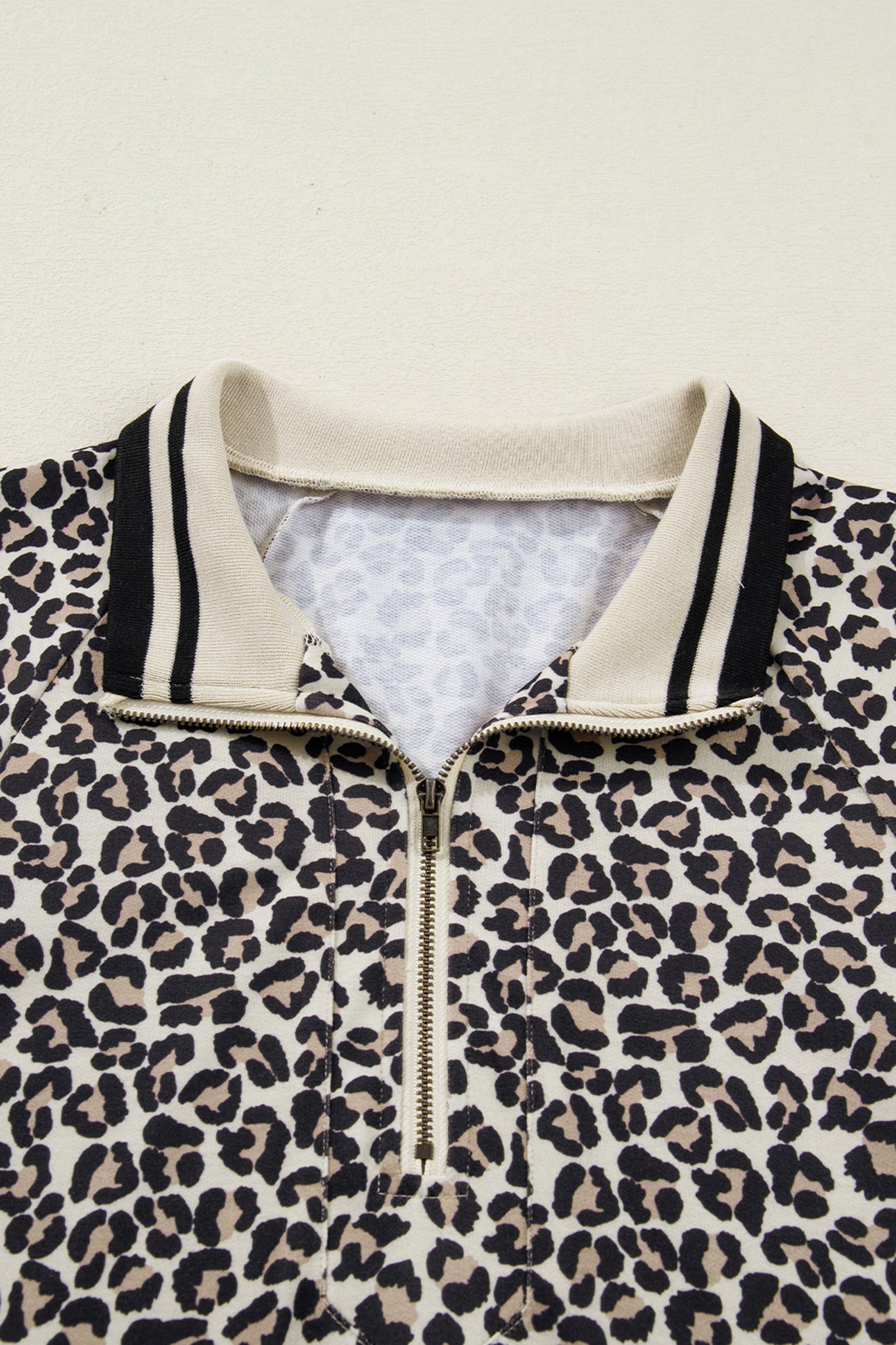 Khaki Leopard Print Zip Neck Striped Webbing Patchwork T Shirt Mini Dress-TOPS / DRESSES-[Adult]-[Female]-2022 Online Blue Zone Planet