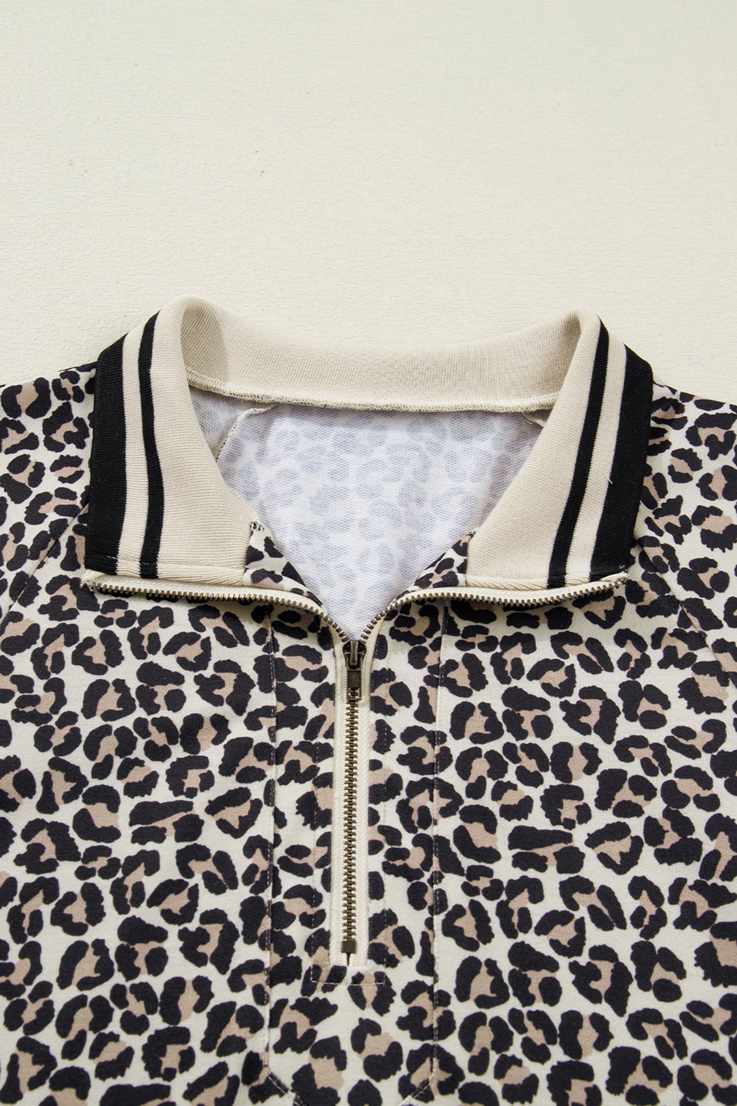 Khaki Leopard Print Zip Neck Striped Webbing Patchwork T Shirt Mini Dress-TOPS / DRESSES-[Adult]-[Female]-2022 Online Blue Zone Planet