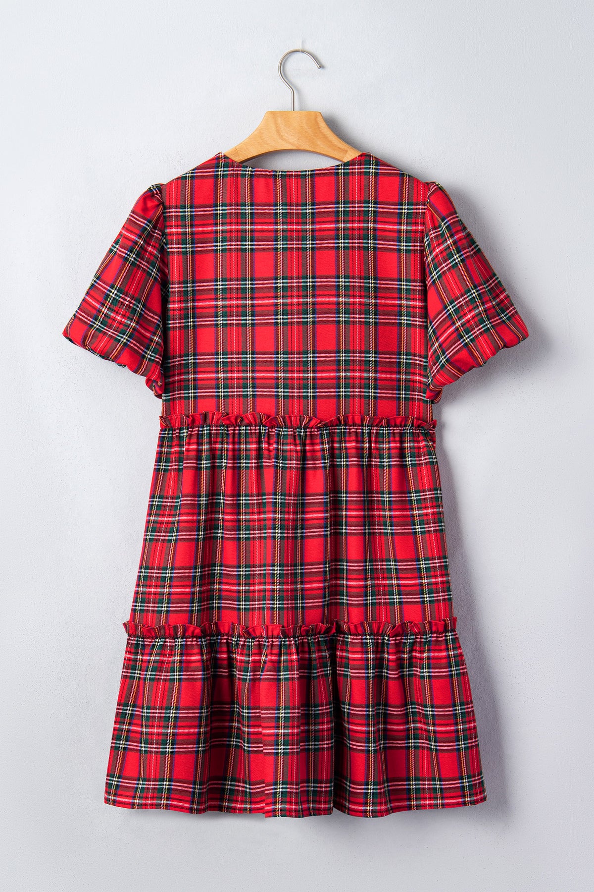 Red Plaid Knot Neck Short Sleeve Mini Shift Dress-TOPS / DRESSES-[Adult]-[Female]-2022 Online Blue Zone Planet