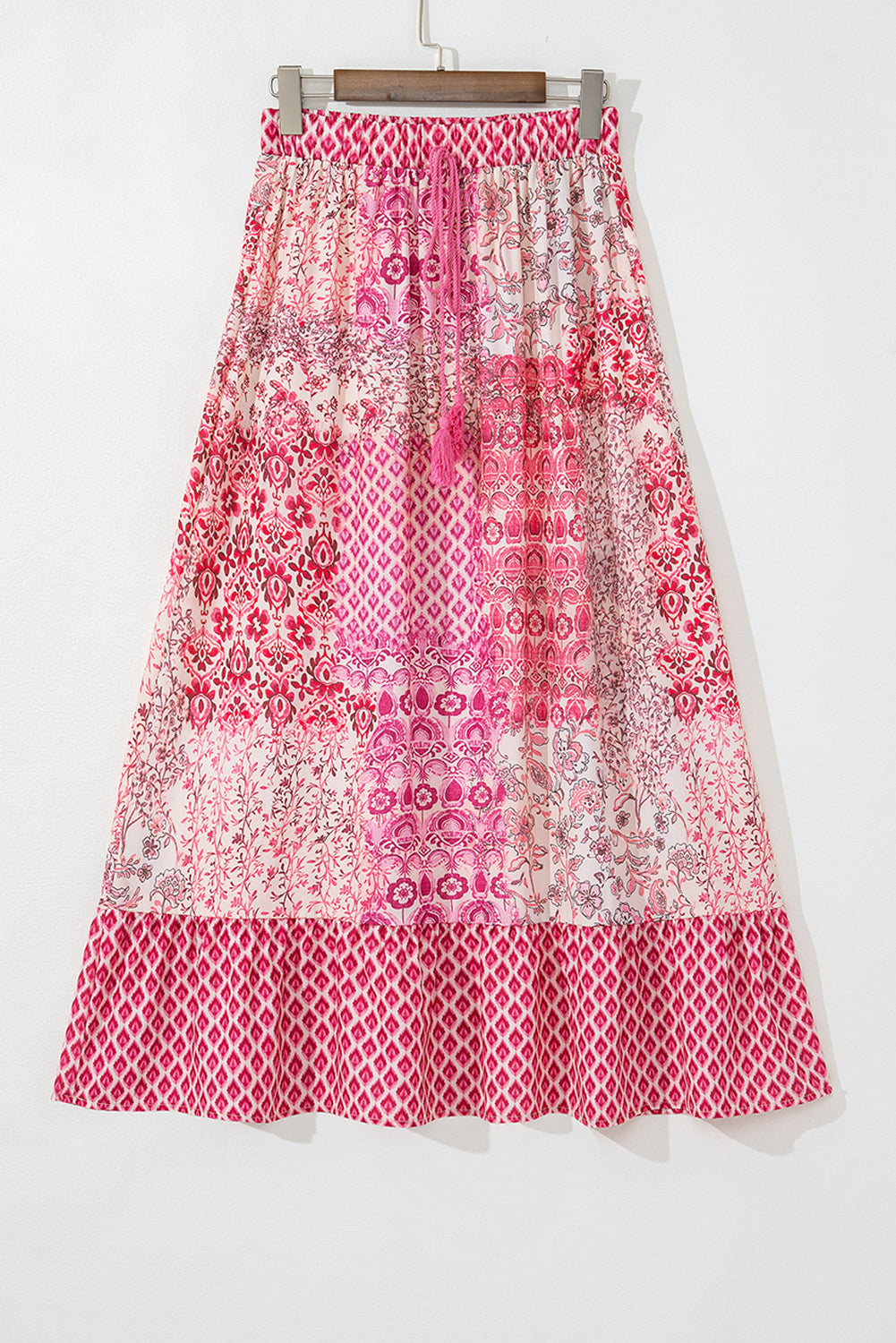 Red Boho Pattern Print Tassel Drawstring High Waist Maxi Dress-Bottoms/Skirts & Petticoat-[Adult]-[Female]-2022 Online Blue Zone Planet