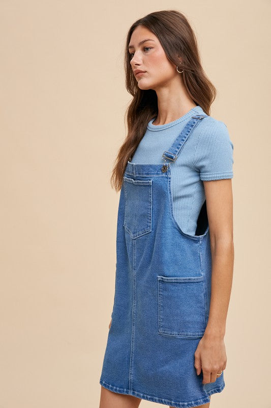 Annie Wear Wide Strap Denim Overall Dress with Pockets-TOPS / DRESSES-[Adult]-[Female]-2022 Online Blue Zone Planet