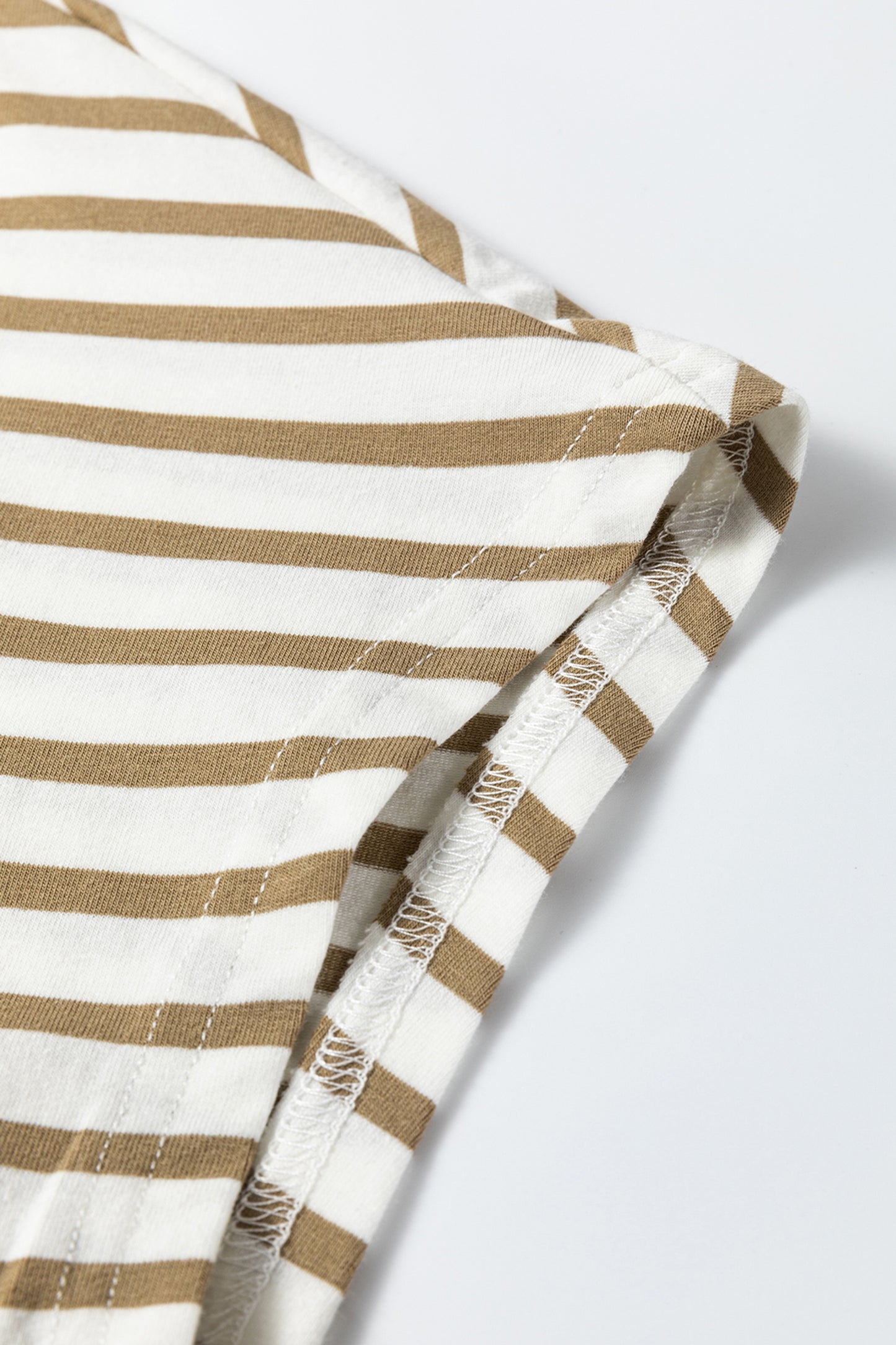 Khaki Stripe Leopard Patchwork Round Neck Loose T Shirt-Tops/Tops & Tees-[Adult]-[Female]-2022 Online Blue Zone Planet