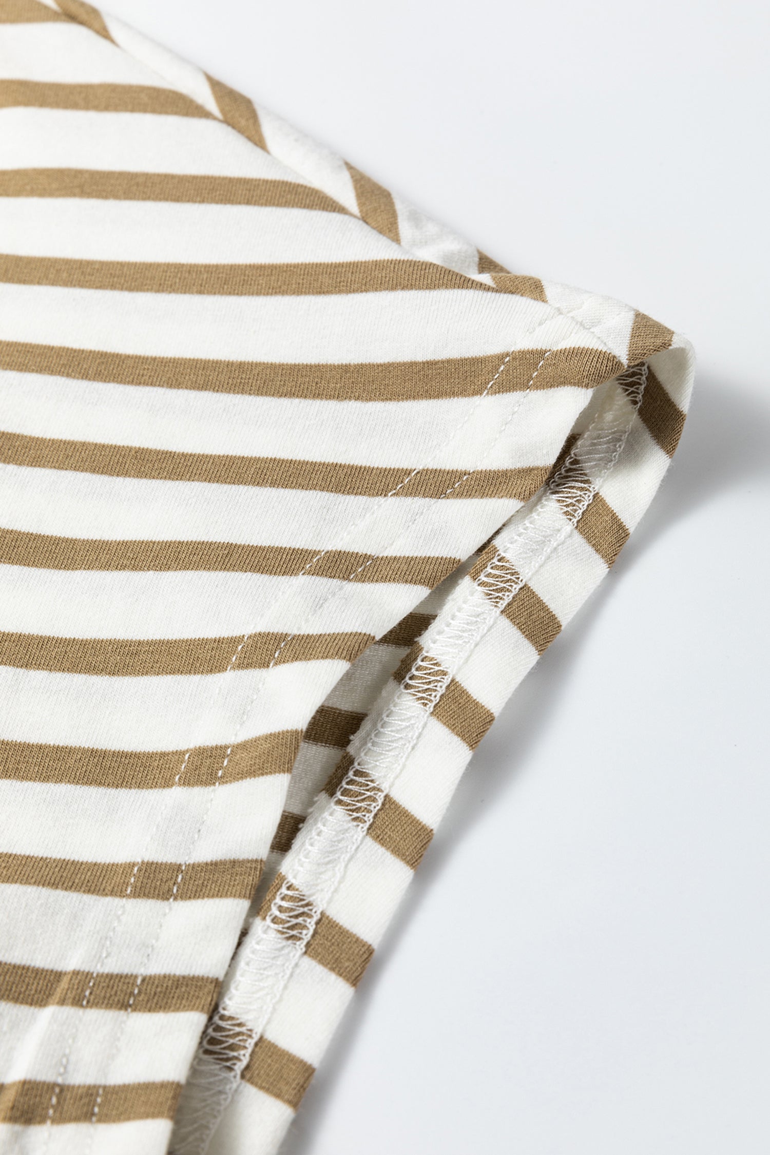 Khaki Stripe Leopard Patchwork Round Neck Loose T Shirt-Tops/Tops & Tees-[Adult]-[Female]-2022 Online Blue Zone Planet