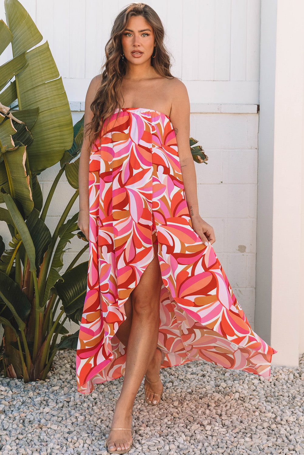 Blue Zone Planet | Rose Floral High Low Bandeau Vacay Dress-TOPS / DRESSES-[Adult]-[Female]-2022 Online Blue Zone Planet